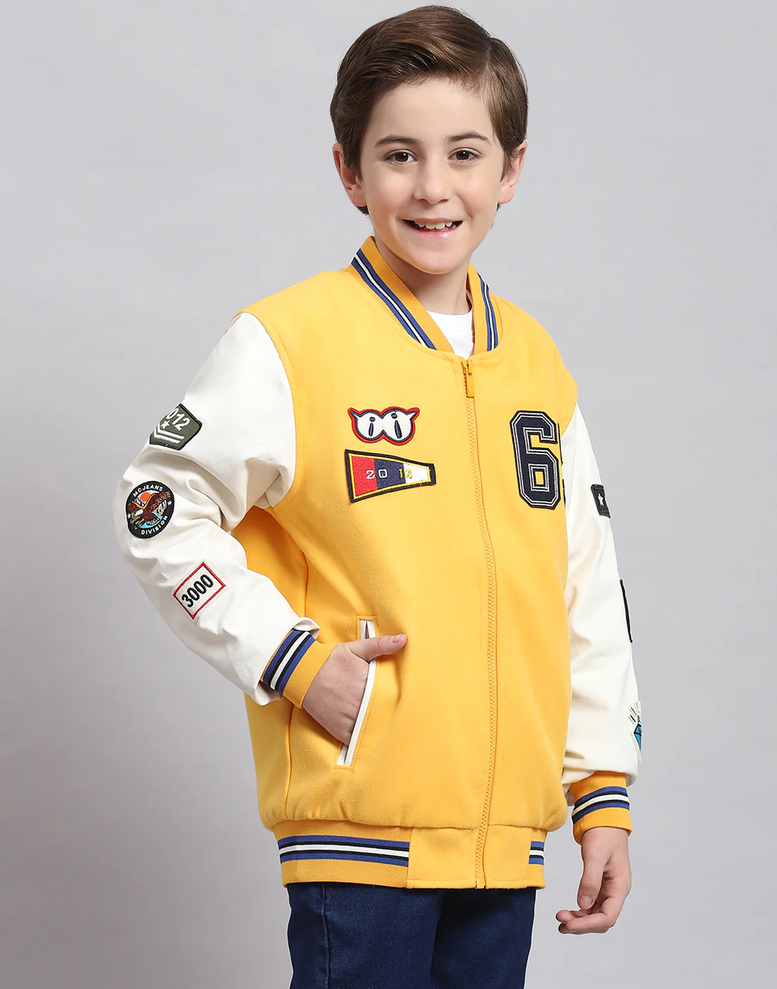 Boys Yellow Solid Stand Collar Full Sleeve Boys Jacket - Image 4