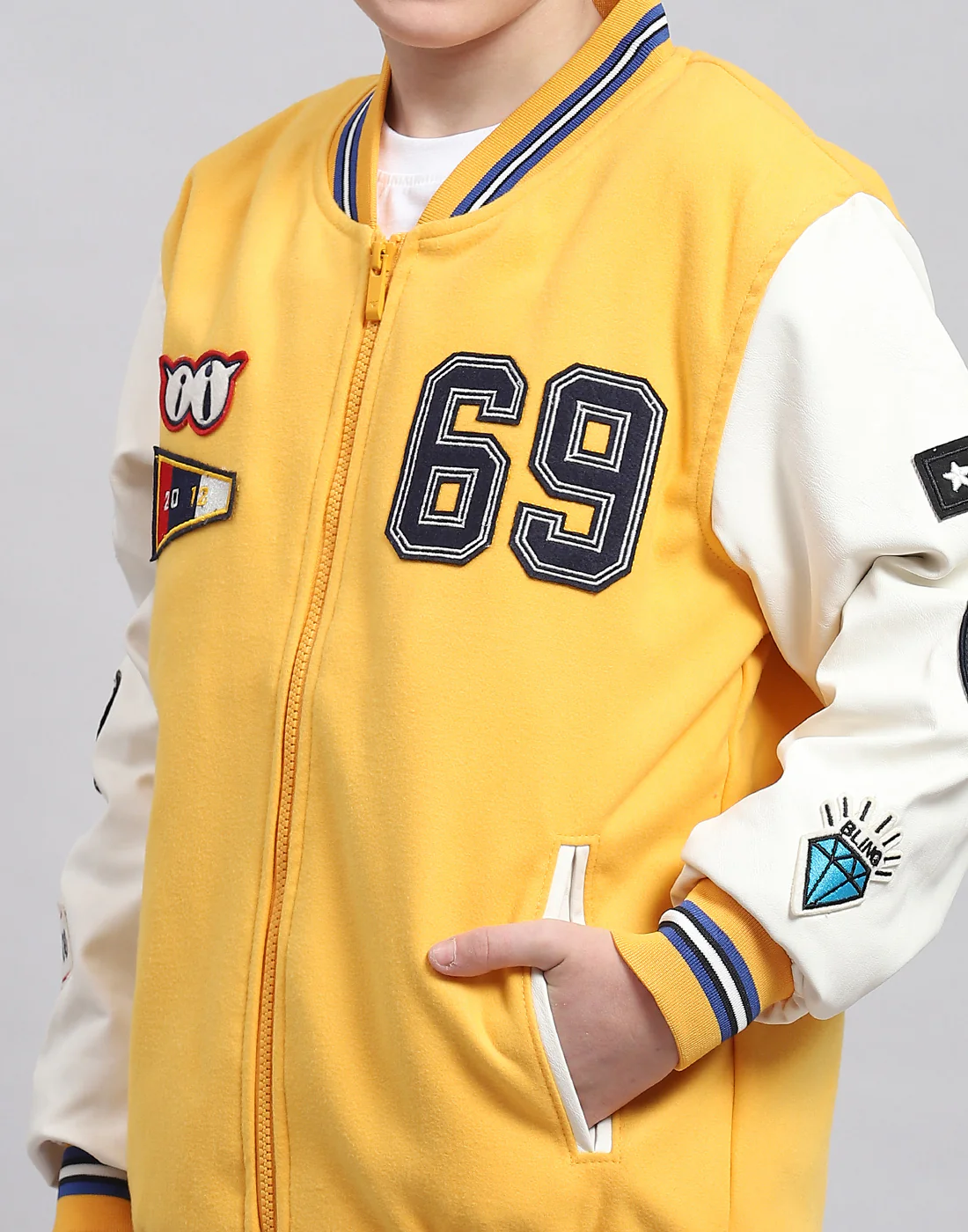 Boys Yellow Solid Stand Collar Full Sleeve Boys Jacket - Image 6