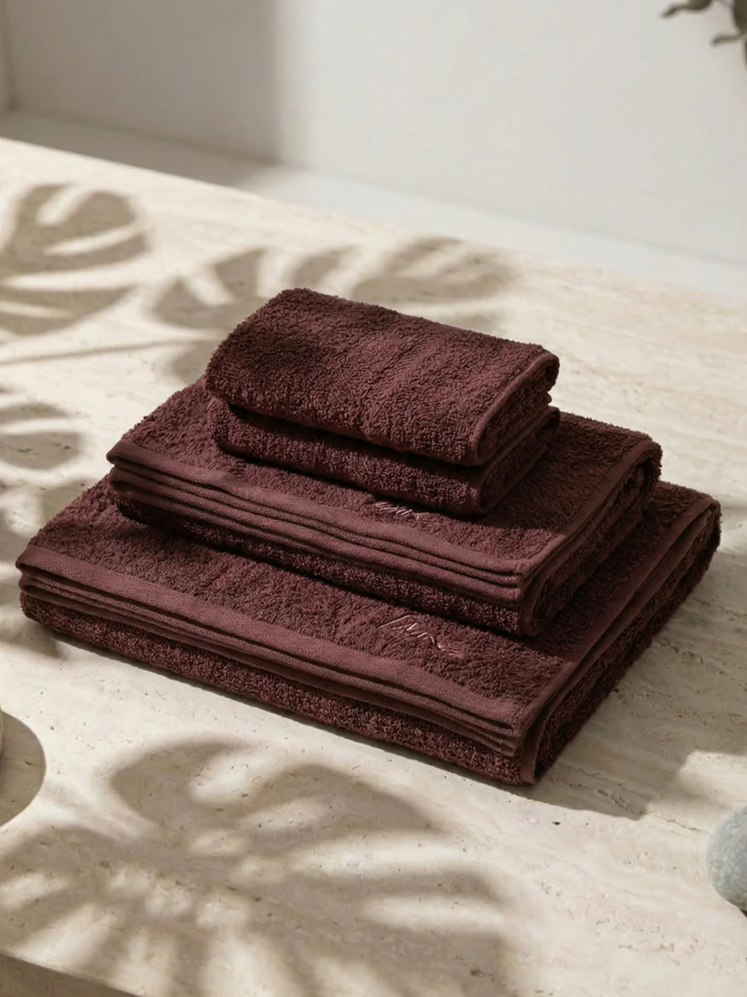 Brown 100% Cotton Solid 380 GSM Bath Towel Jazz 4 Pc Set Gifting Box Pack - Image 2