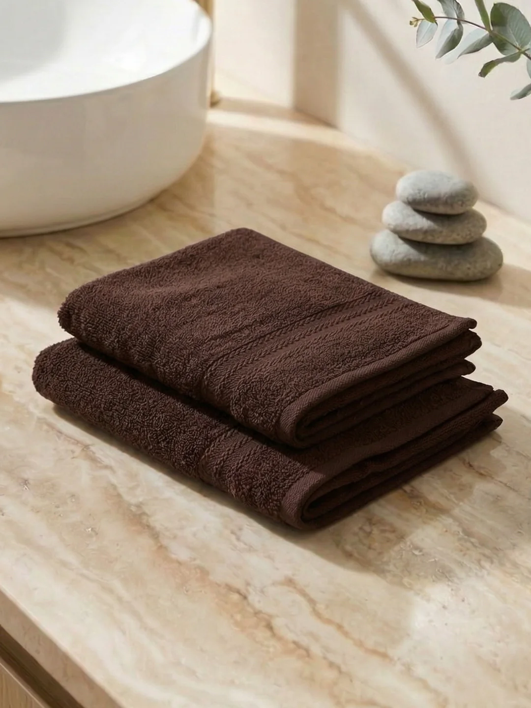 Brown Pure Cotton Solid 380 GSM Hand Towel 2 Pc Set (Jazz Collection) - Image 2