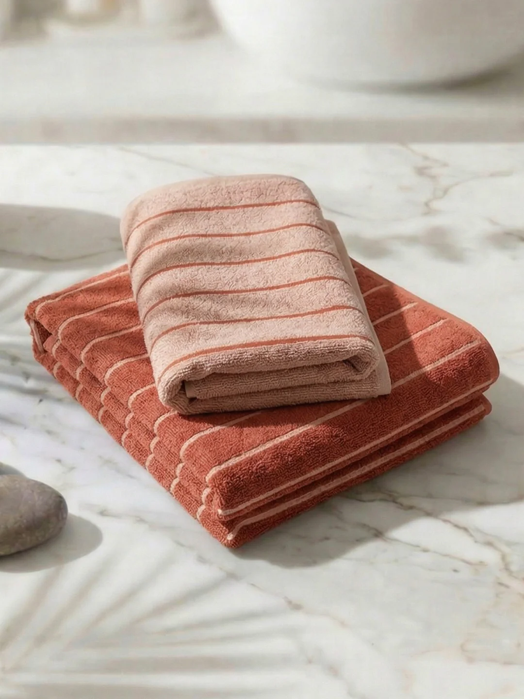 Dusty Brown & Light Brown 100% Cotton Solid 480 GSM Bath Towel King & Queen 2 Pc Set Gifting Box Pack - Image 2