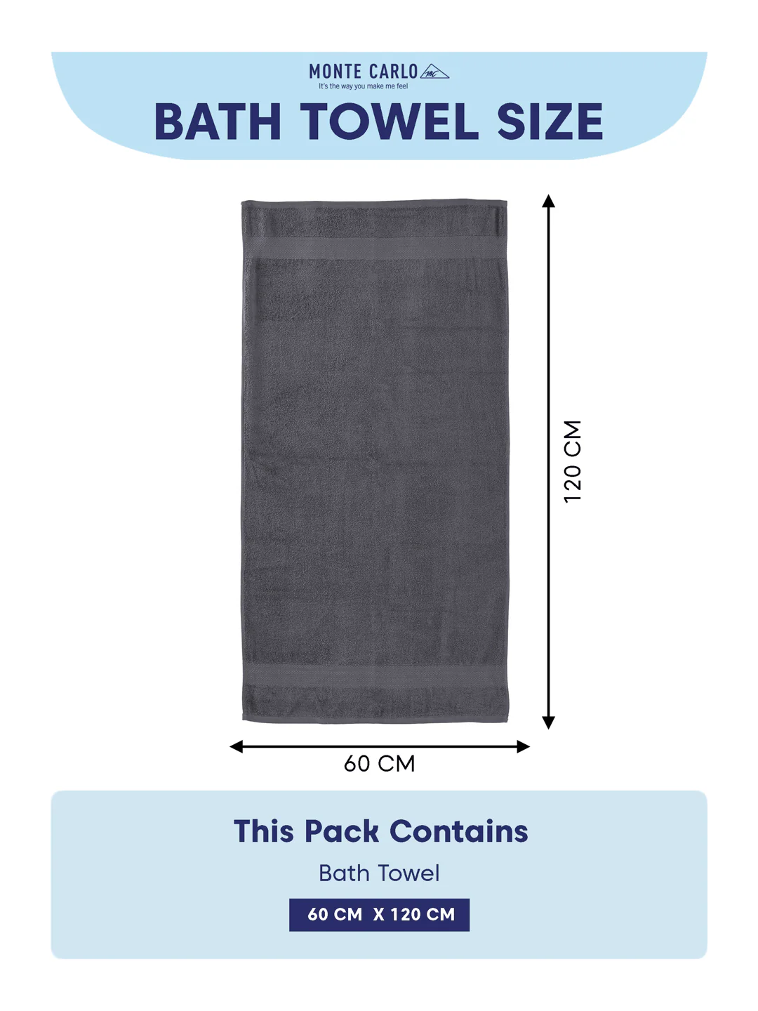 Essential Grey 100% Cotton Solid 380 GSM Bath Towel Jazz Small 1 Pc Pvc Pack - Image 8