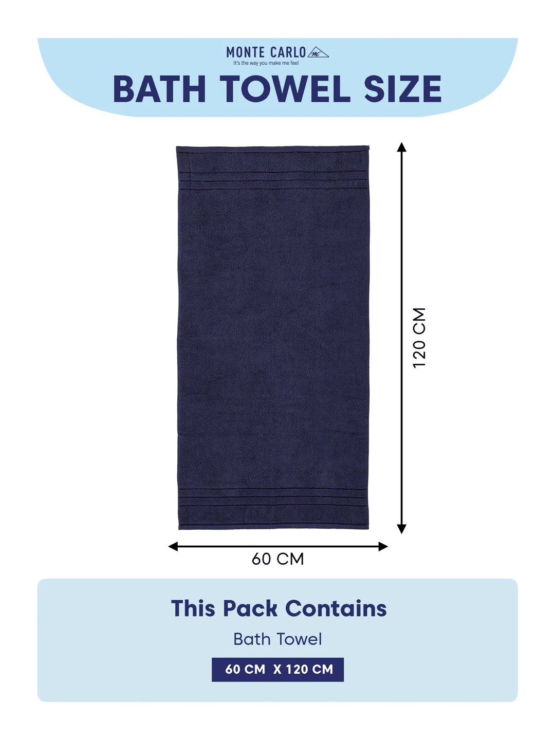 Essential Navy Blue 100% Cotton Solid 340 GSM Bath Towel Soho Small 1 Pc Pvc Pack - Image 8