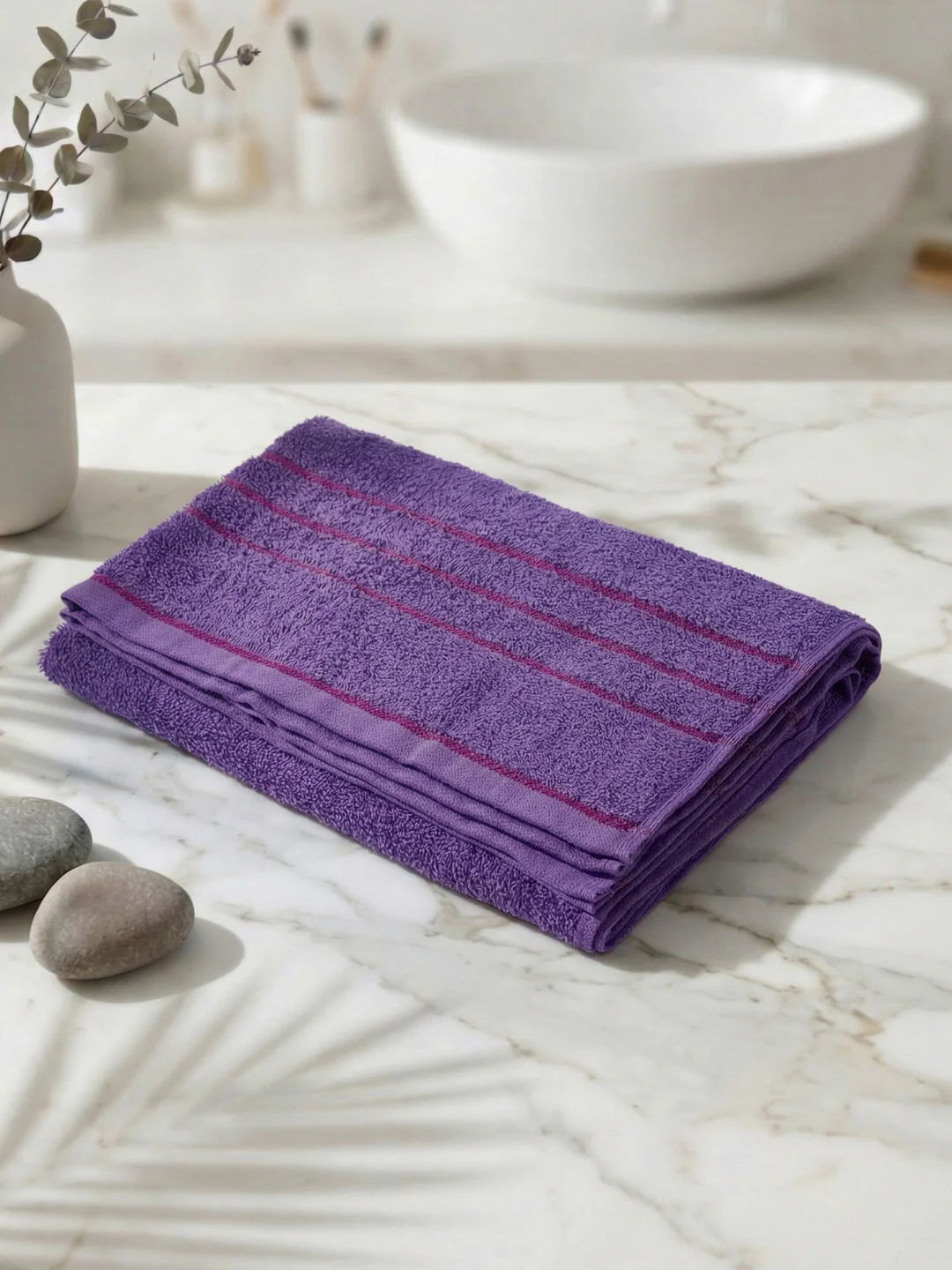 Essential Purple 100% Cotton Solid 340 GSM Bath Towel Soho Small 1 Pc Pvc Pack - Image 2