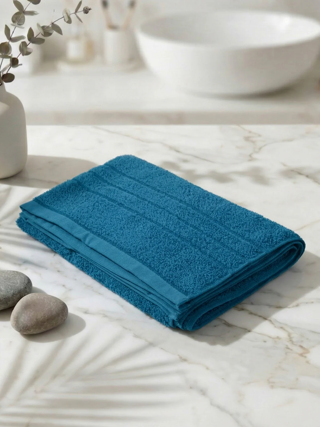 Essential Turquoise Blue 100% Cotton Solid 340 GSM Bath Towel Soho Small 1 Pc Pvc Pack - Image 2