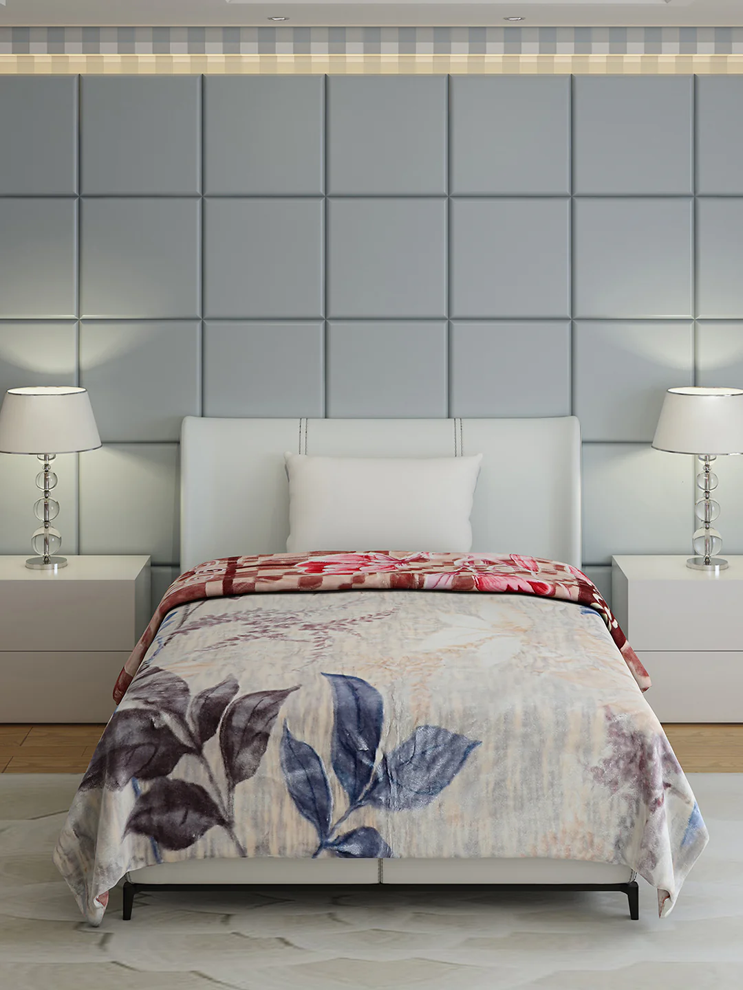Floral Print Single Bed 852 GSM Blanket for Heavy Winter -2 Ply (Weight 3 kg) - Image 2