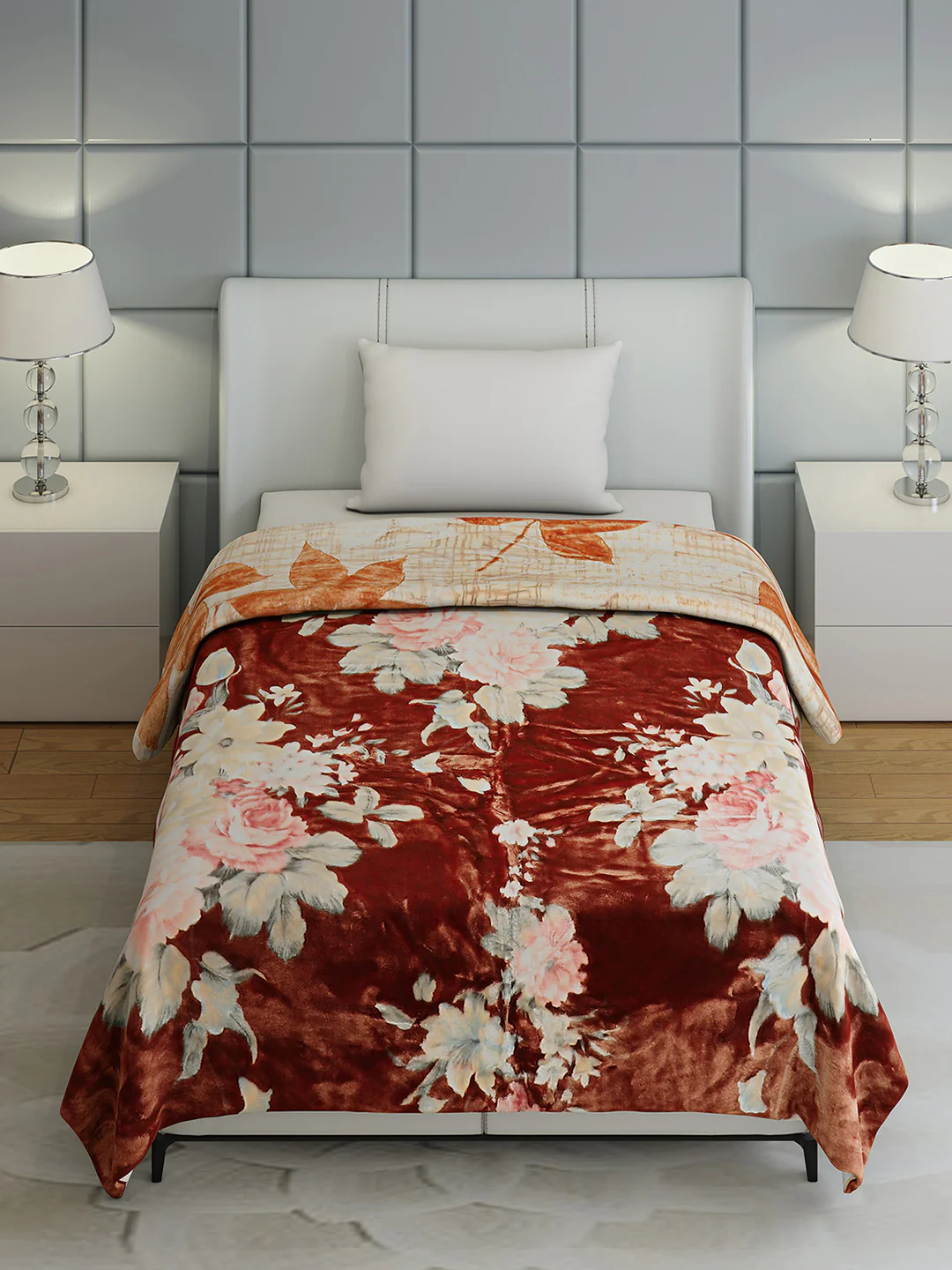 Floral Print Single Bed 852 GSM Blanket for Heavy Winter -2 Ply (Weight 3 kg) - Image 3