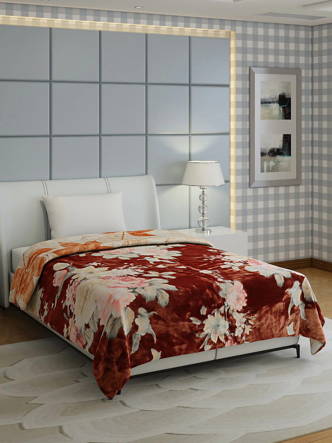 Floral Print Single Bed 852 GSM Blanket for Heavy Winter -2 Ply (Weight 3 kg) - Image 4
