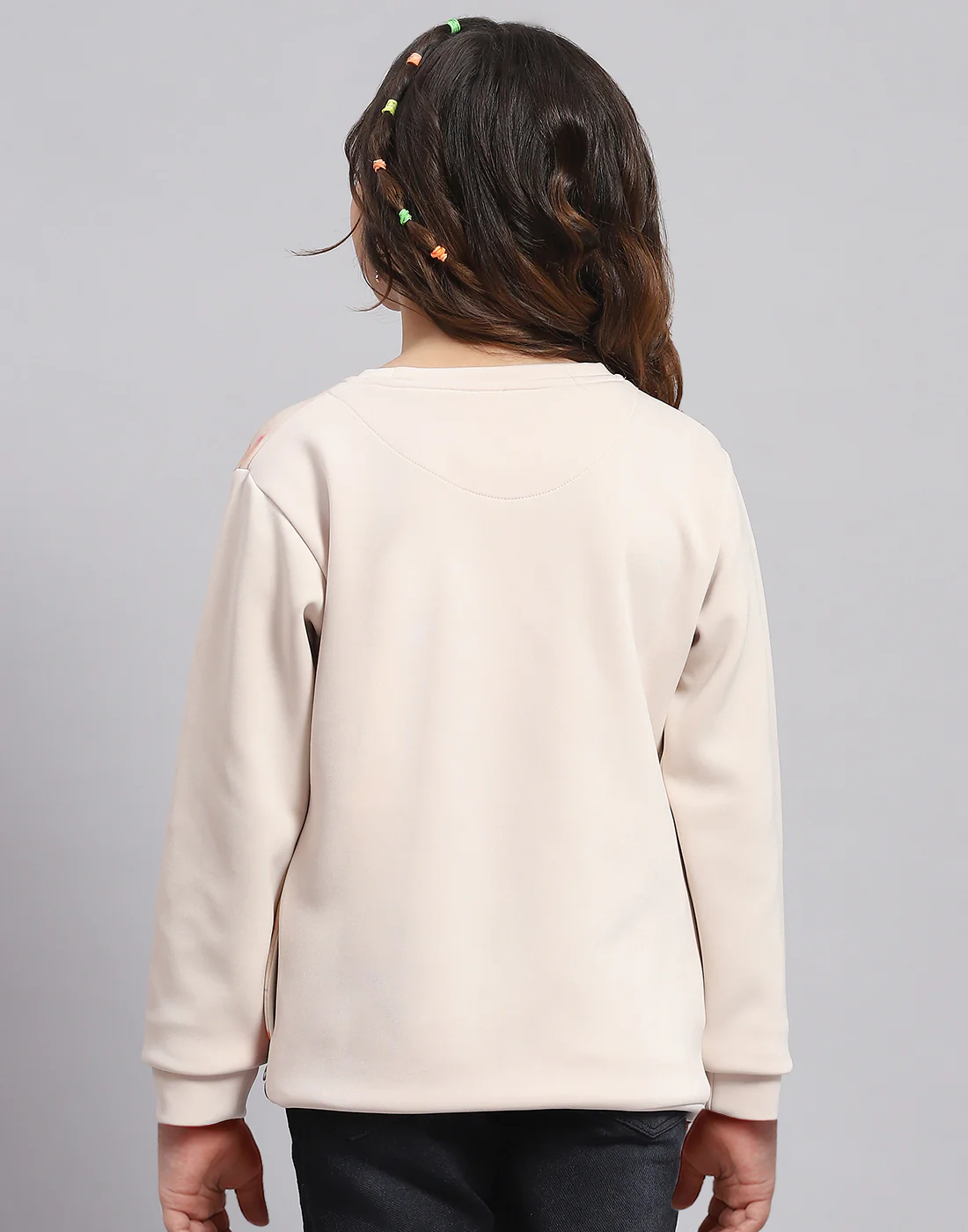Girls Beige Printed Round Neck Full Sleeve Sweatshirt - Image 6