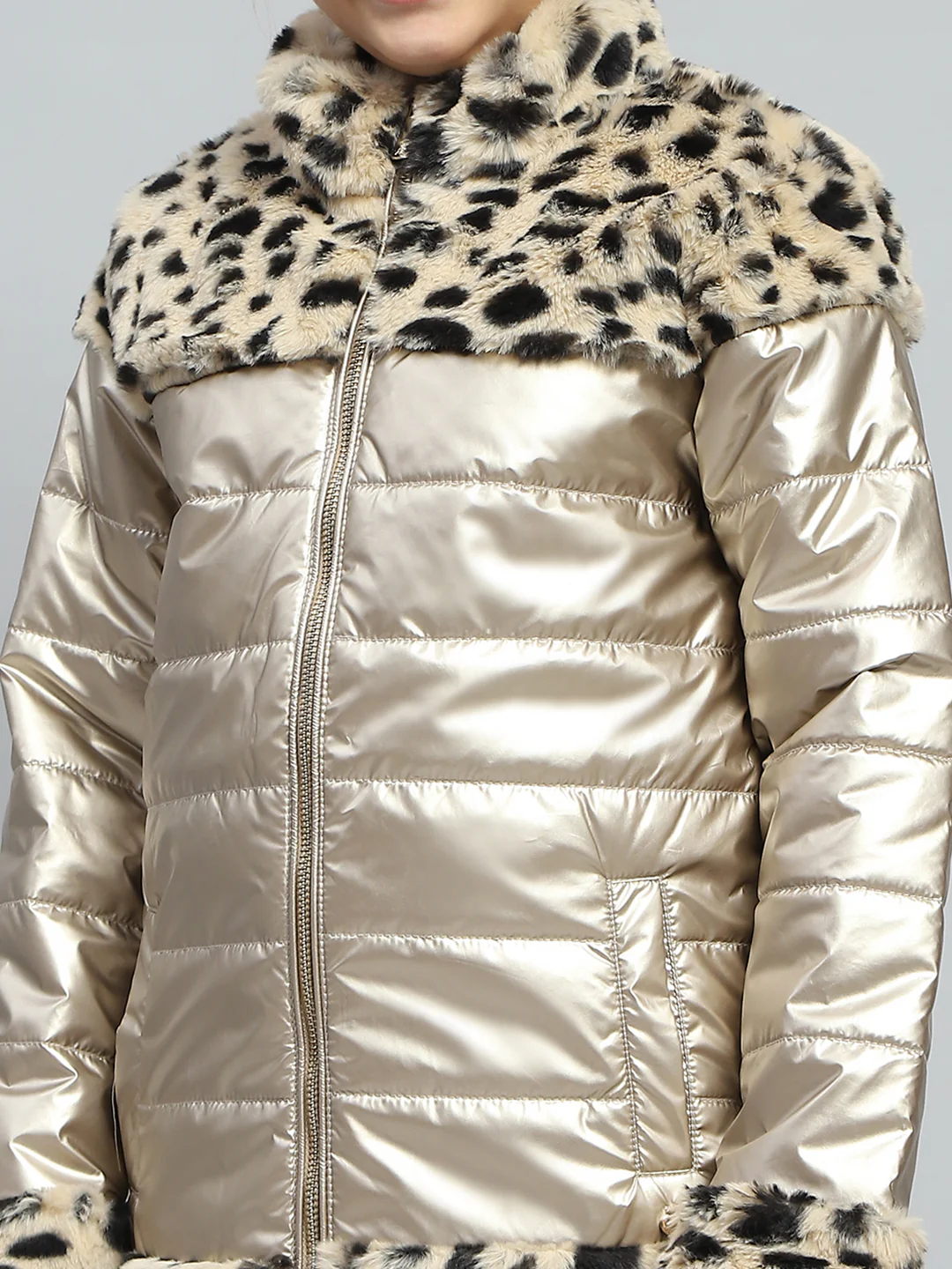 Girls Beige Solid Mock Neck Full Sleeve Jacket - Image 6