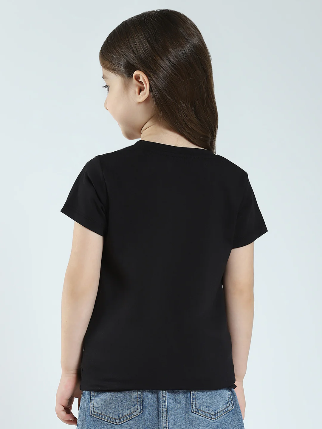 Girls Black & Blue Printed Round Neck Half Sleeve Top 2Pc Set - Image 9