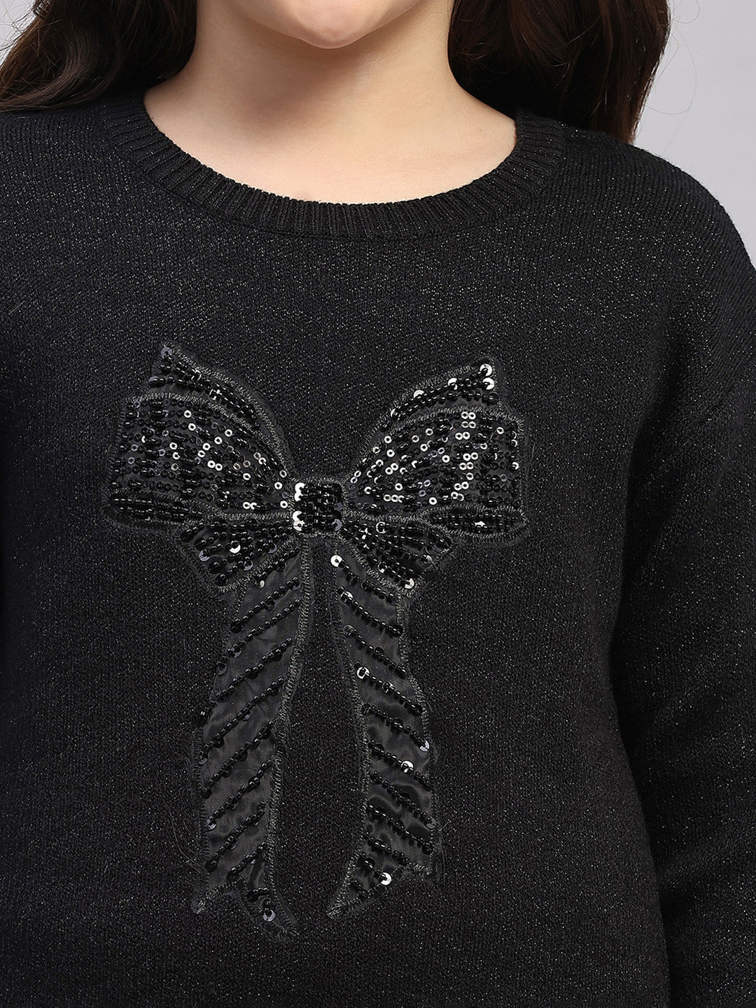 Girls Black Embroidered Round Neck Full Sleeve Cords Set - Image 6