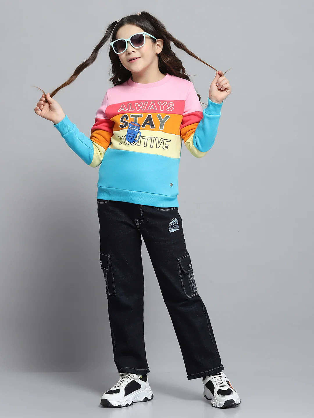 Girls Black & Pink Printed Round Neck Full Sleeve Sweatshirt - Image 2