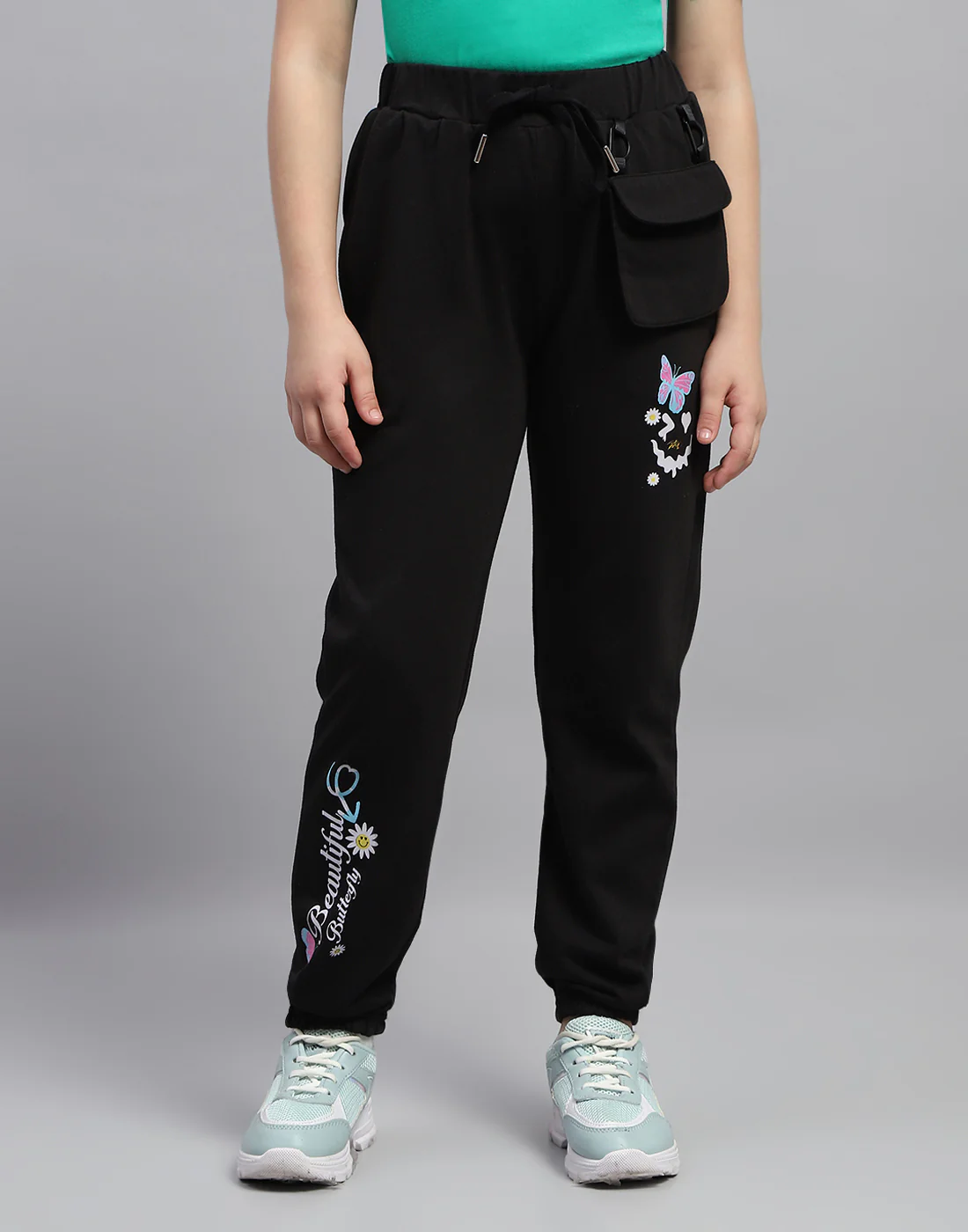 Girls Black Printed Regular Fit Lower - Image 2