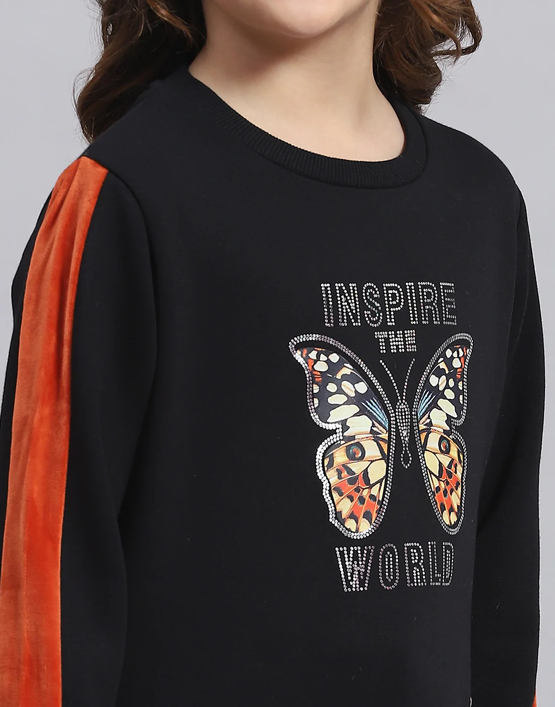 Girls Black Printed Round Neck Full Sleeve Sweatshirt - Image 6