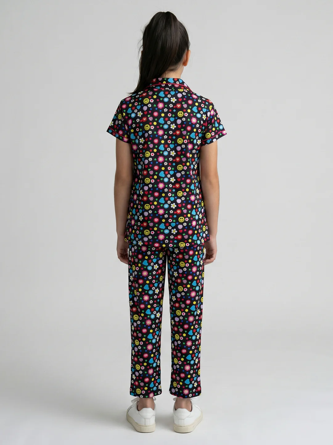Girls Black Printed Round Neck Half Sleeve Cords Set - Image 4