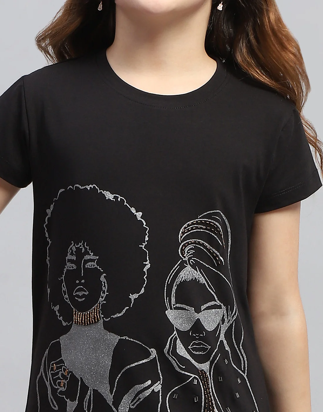 Girls Black Printed Round Neck Half Sleeve Top - Image 6