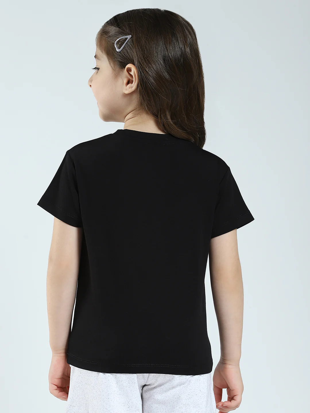 Girls Black Printed Round Neck Half Sleeve Top - Image 5