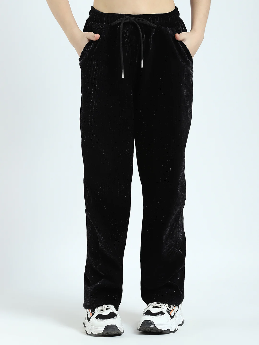Girls Black Self Design Round Neck Full Sleeve Cords Set - Image 7