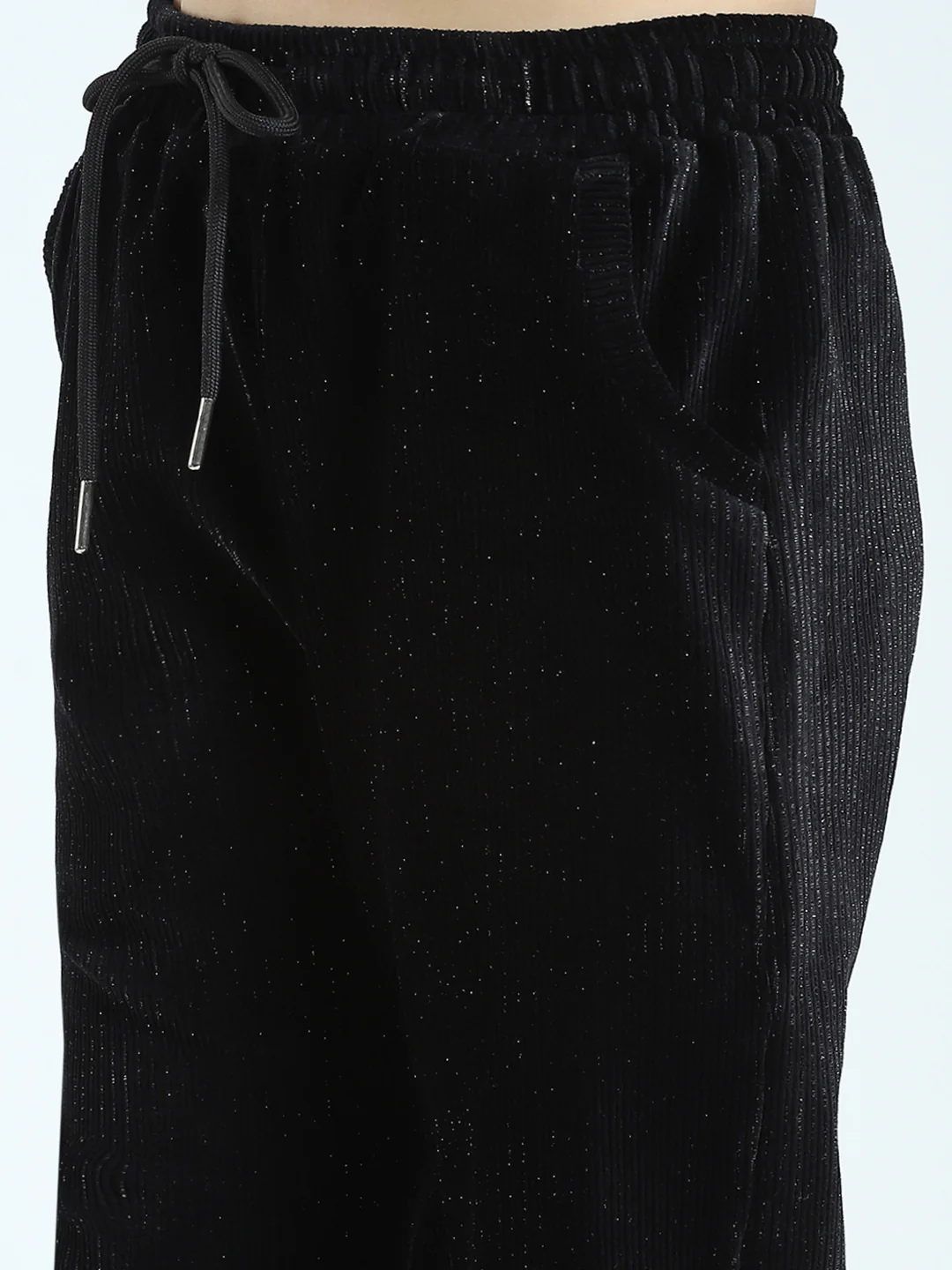 Girls Black Self Design Round Neck Full Sleeve Cords Set - Image 9