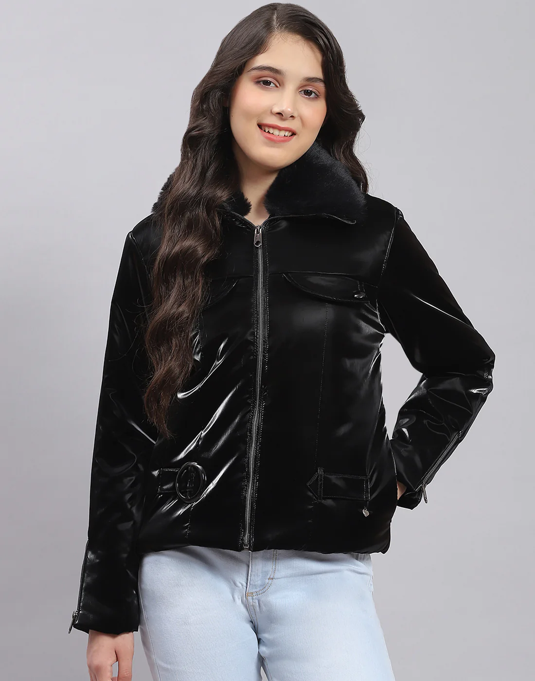 Girls Black Solid Collar Full Sleeve Girls Jacket - Image 3