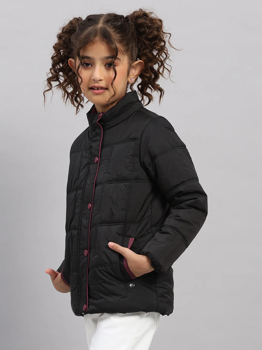 Girls Black Solid Collar Full Sleeve Jacket - Image 3