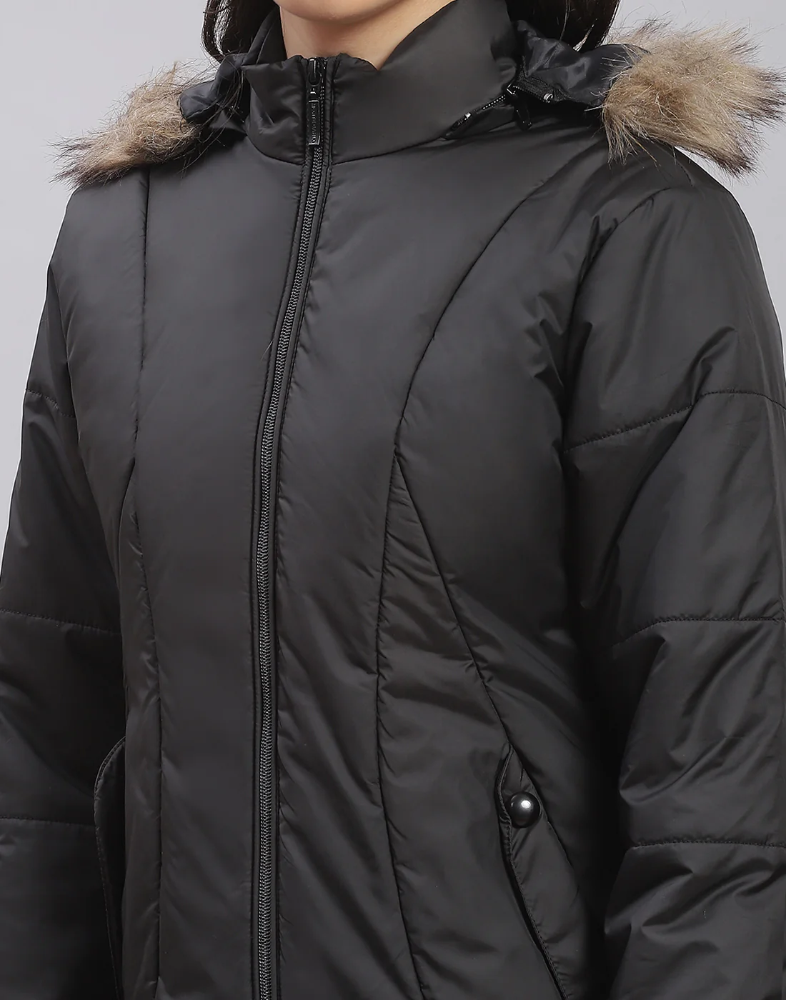 Girls Black Solid Hooded Full Sleeve Girls Jacket - Image 6