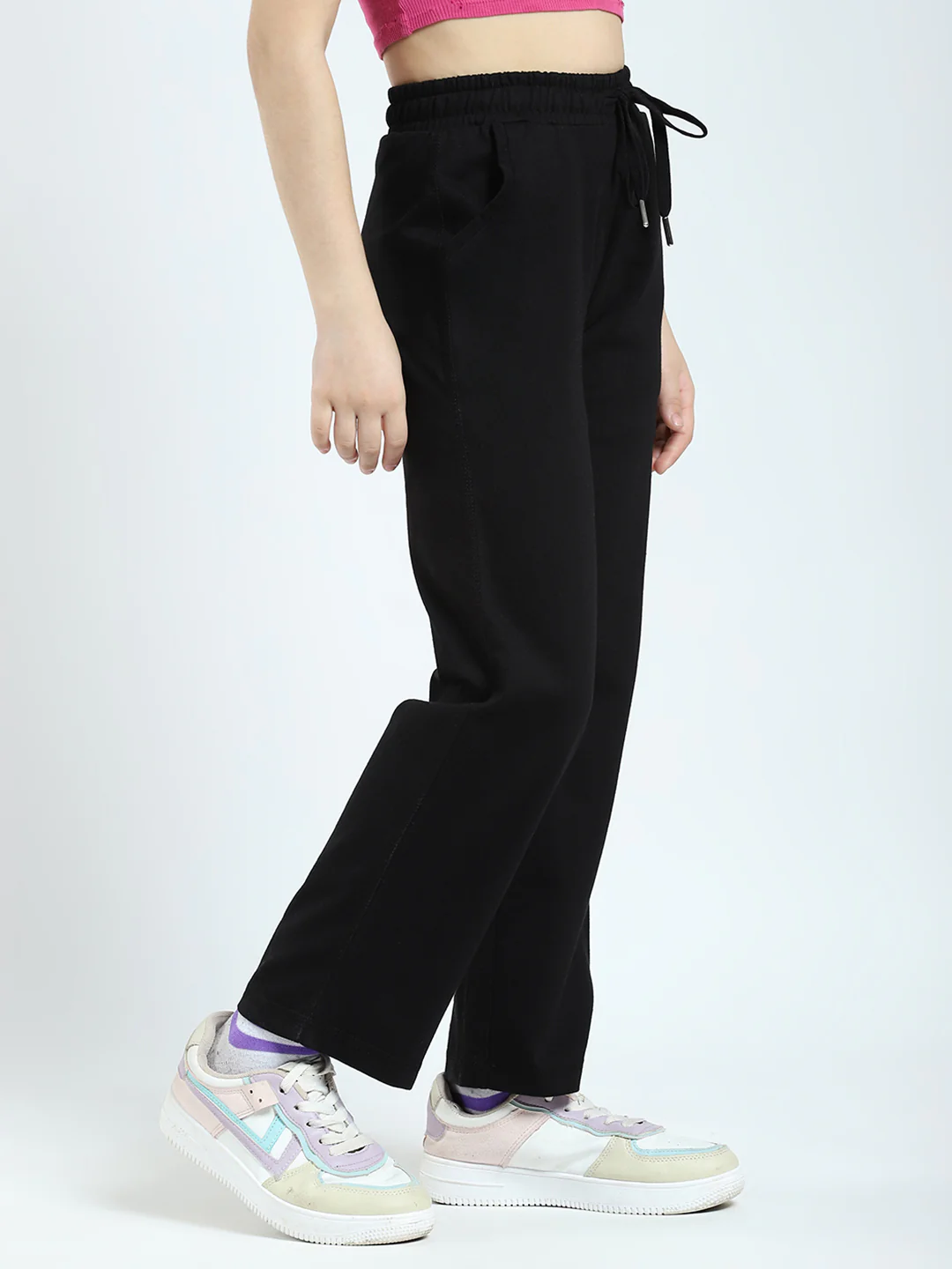 Girls Black Solid Regular Fit Lower - Image 4