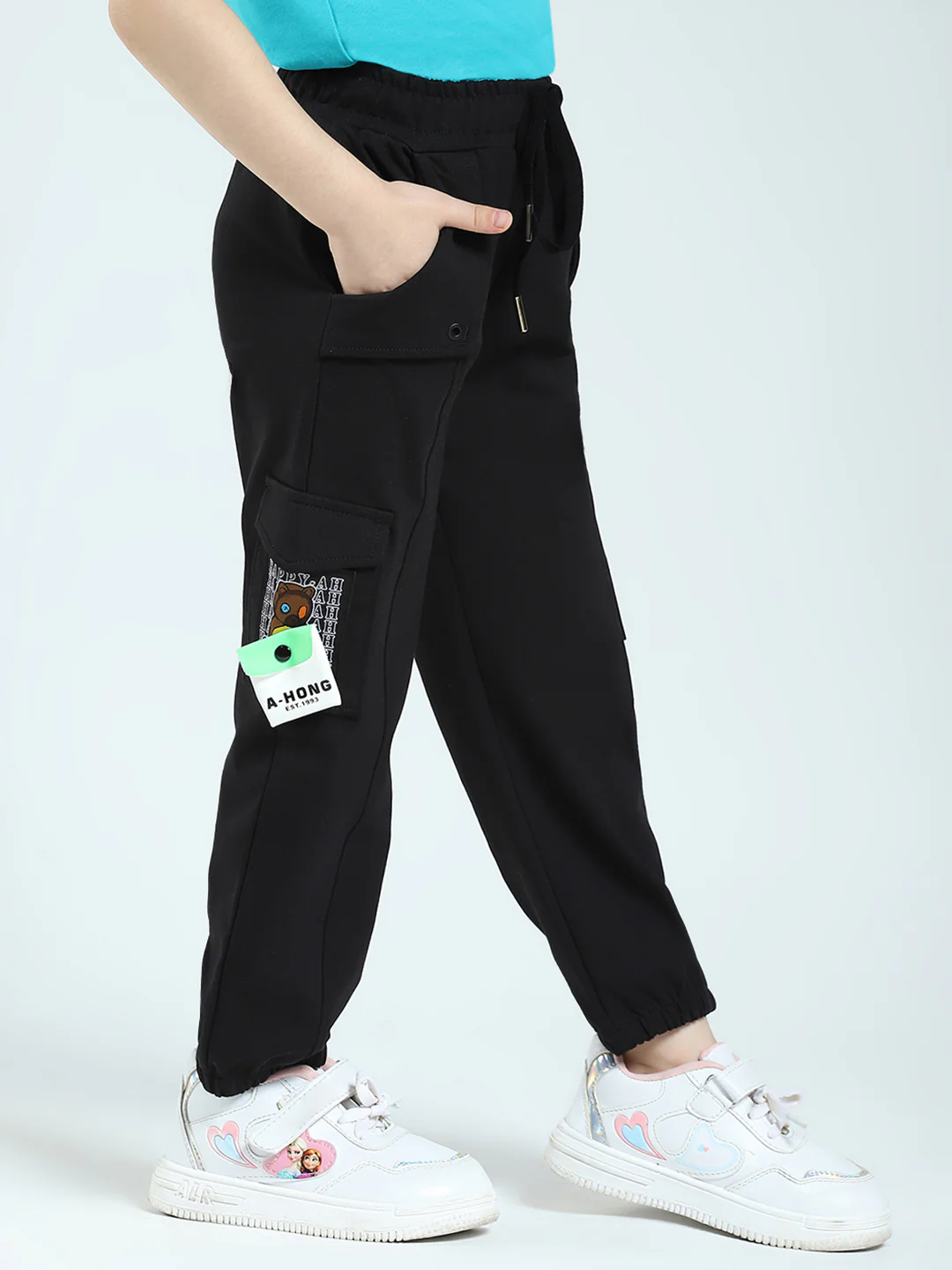 Girls Black Solid Regular Fit Lower - Image 4