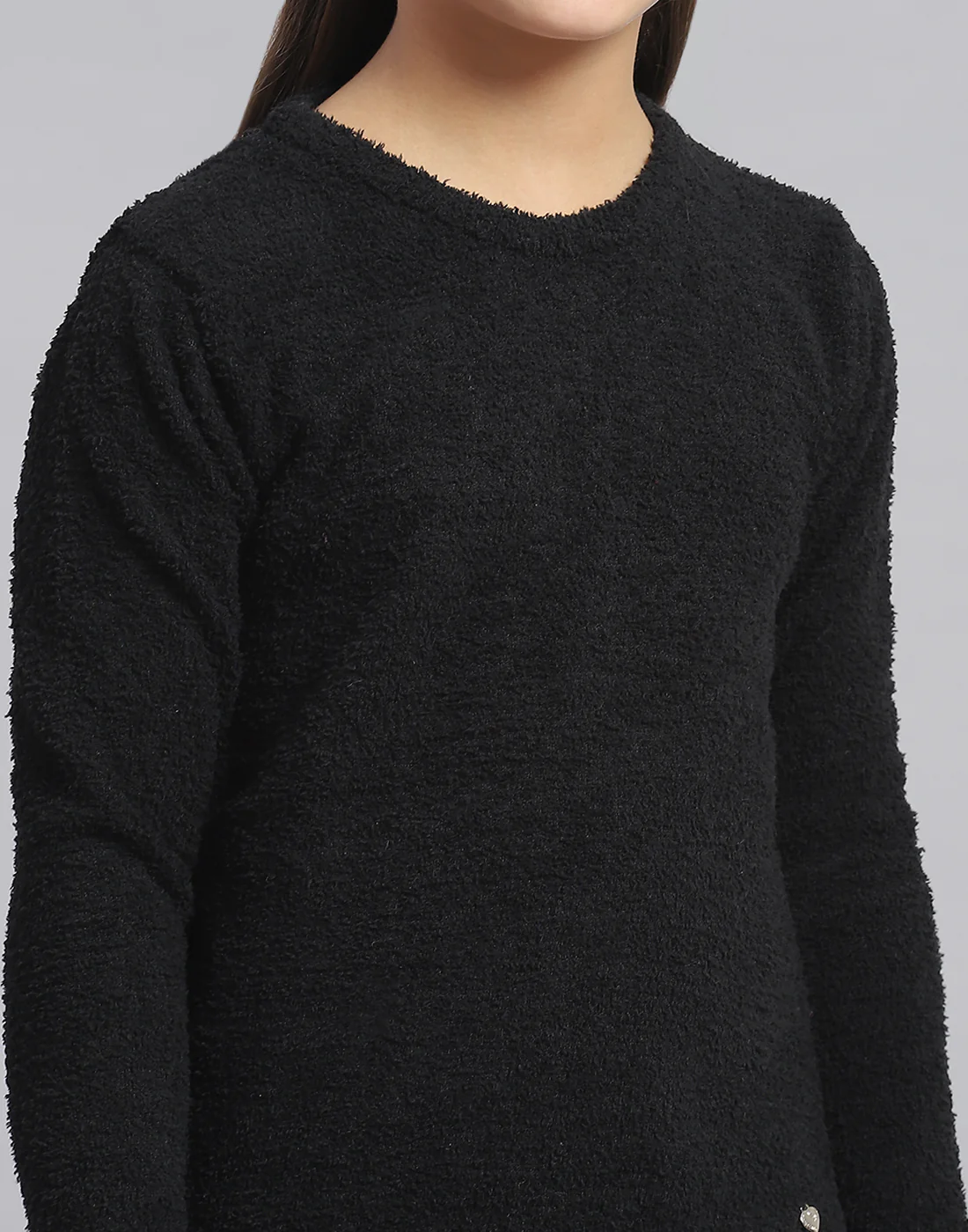 Girls Black Solid Round Neck Full Sleeve Sweater - Image 7