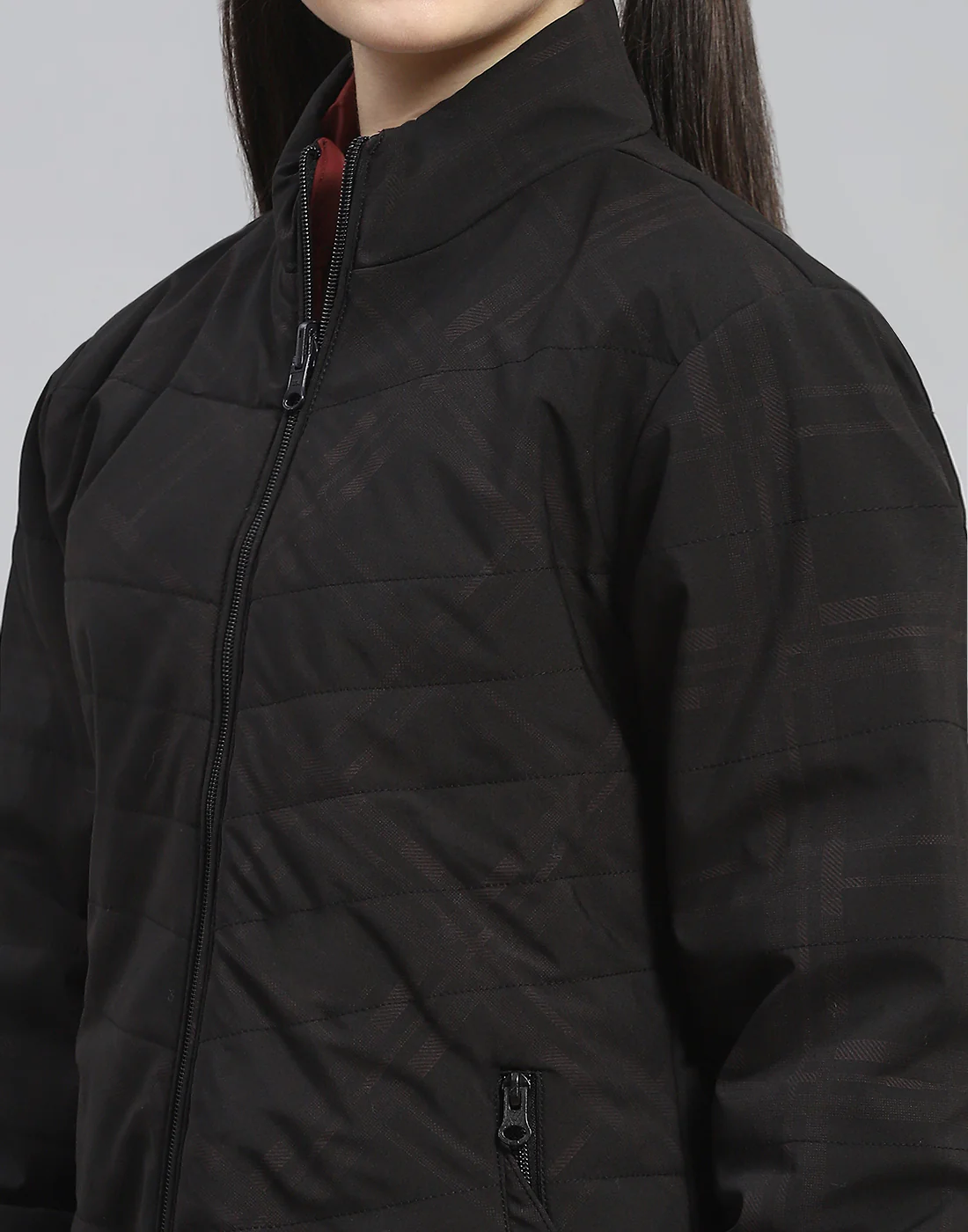 Girls Black Solid Stand Collar Full Sleeve Reversible Jacket - Image 8