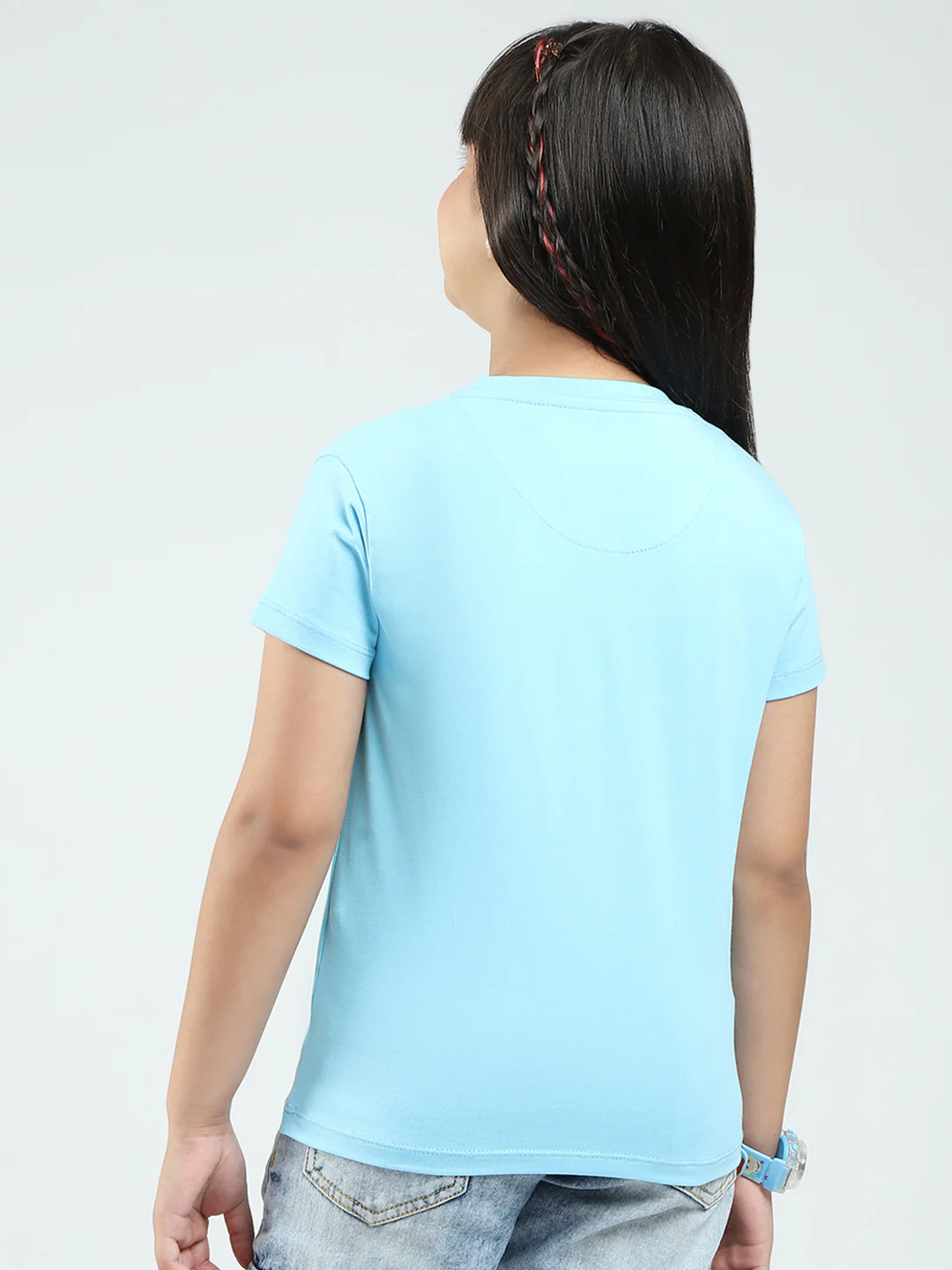 Girls Blue & Black Printed Round Neck Half Sleeve Top 2Pc Set - Image 9