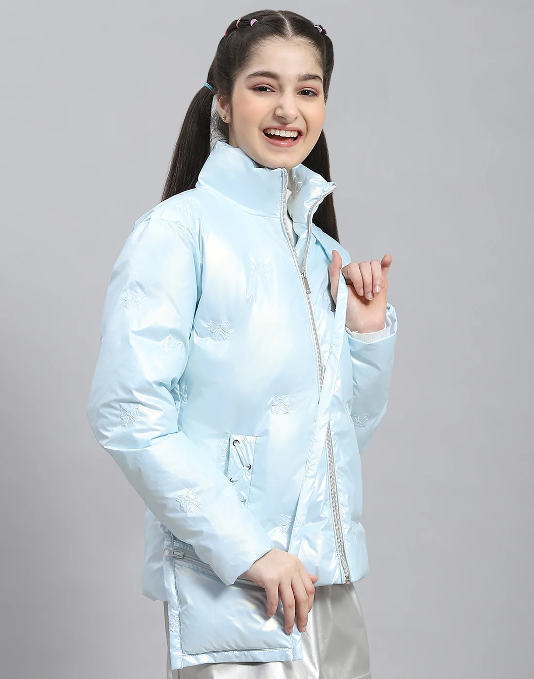 Girls Blue Embroidered Stand Collar Full Sleeve Girls Jacket - Image 4