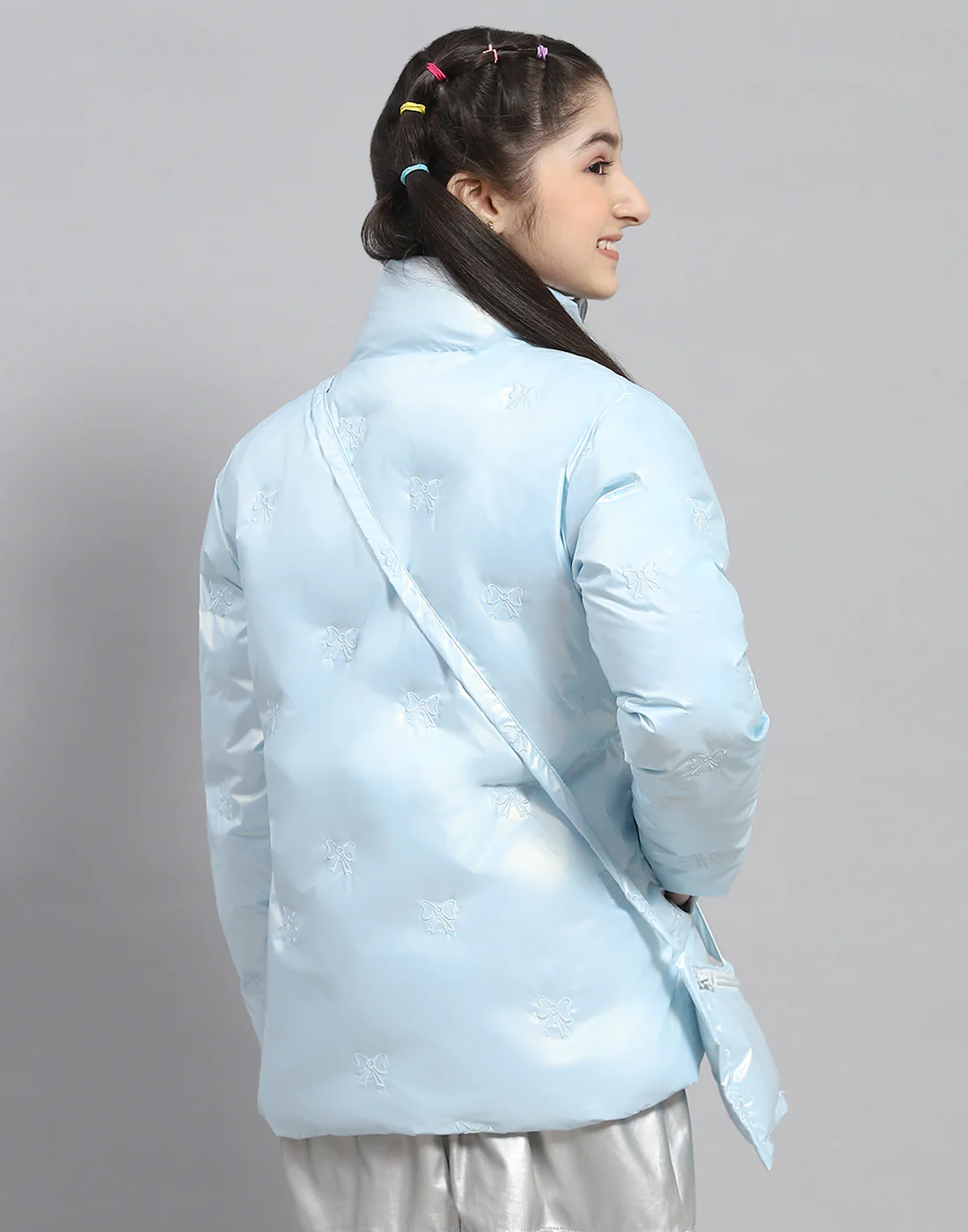 Girls Blue Embroidered Stand Collar Full Sleeve Girls Jacket - Image 5