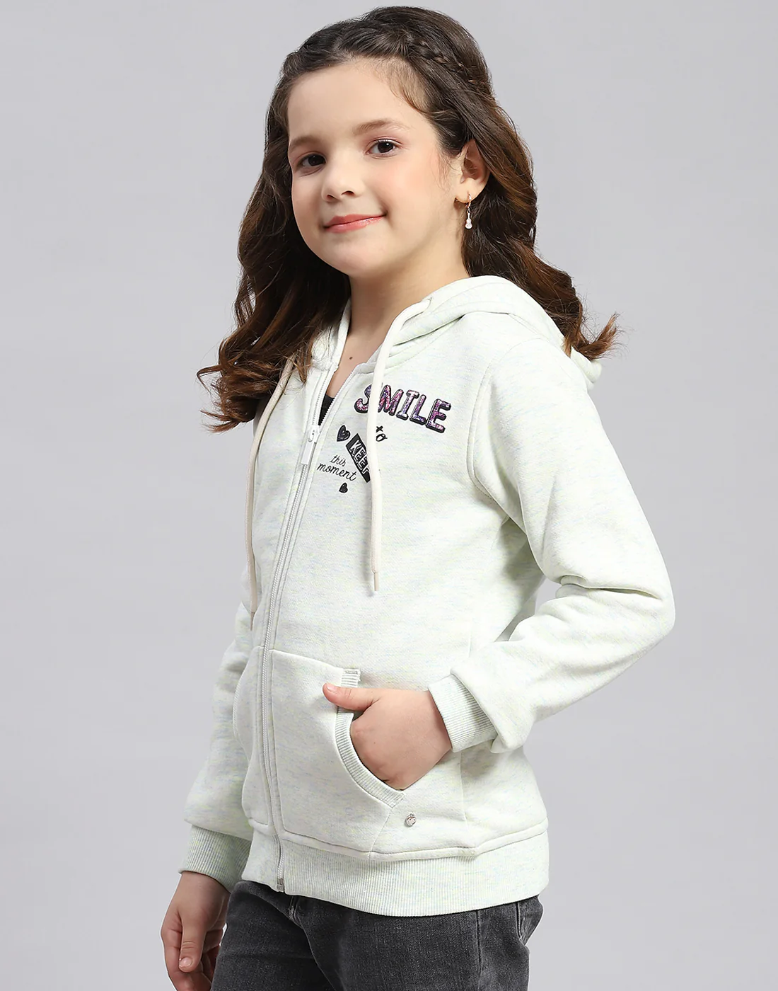 Girls Blue Printed Hooded Full Sleeve Sweatshirt - Image 4