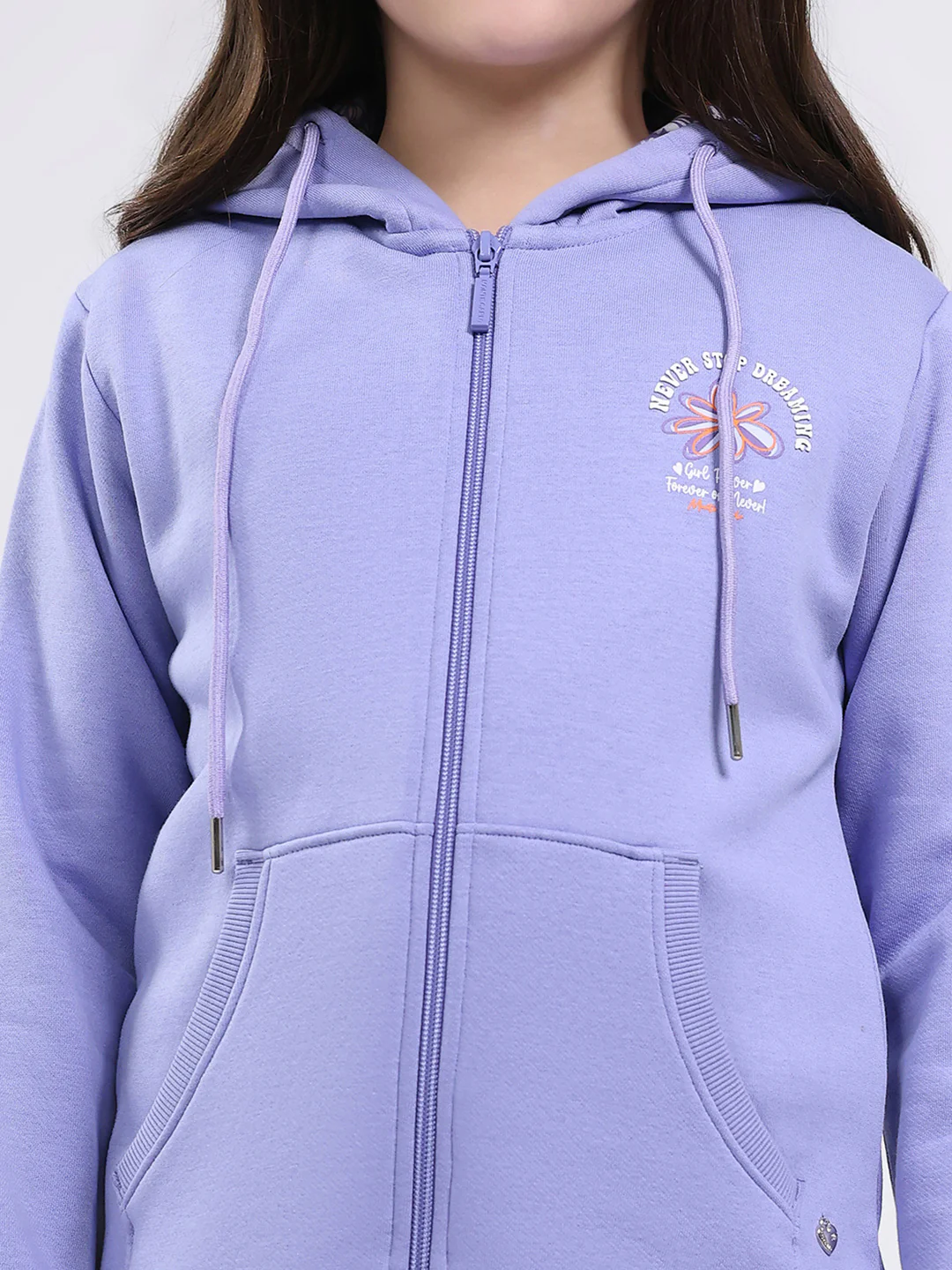 Girls Blue Printed Hooded Full Sleeve Sweatshirt - Image 6