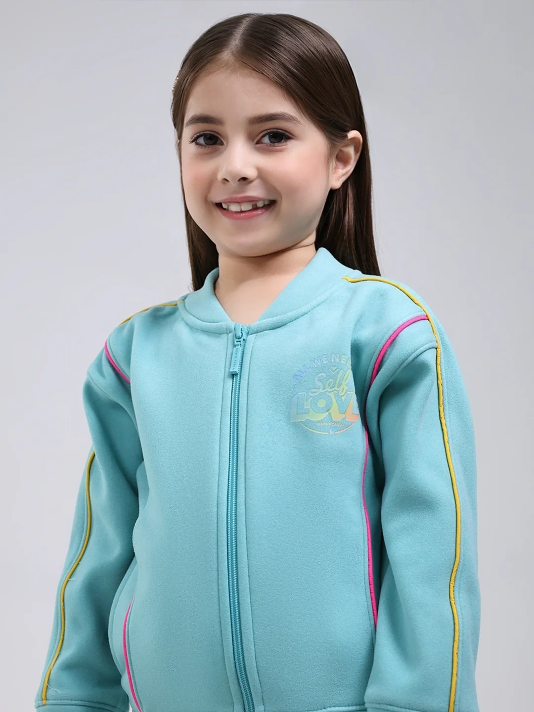Girls Blue Printed Mock Neck Full Sleeve Tracksuit - Image 7
