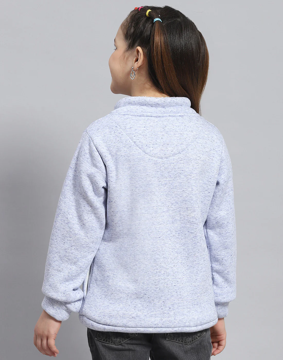 Girls Blue Printed Round Neck Full Sleeve Sweatshirt - Image 5