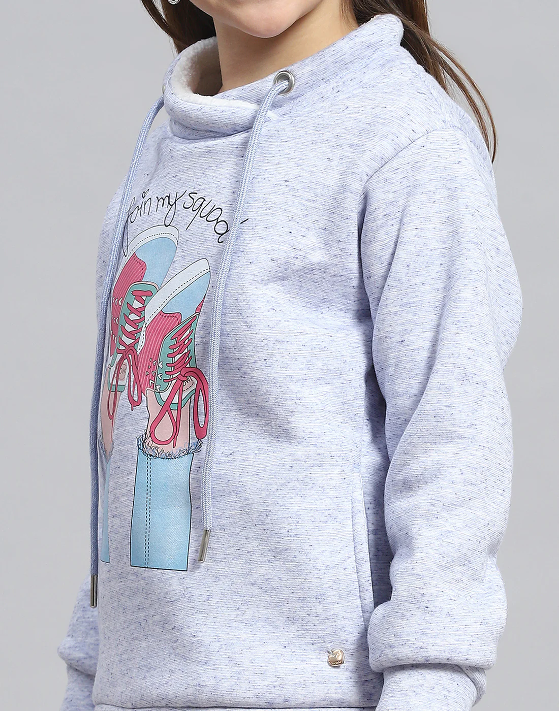 Girls Blue Printed Round Neck Full Sleeve Sweatshirt - Image 7