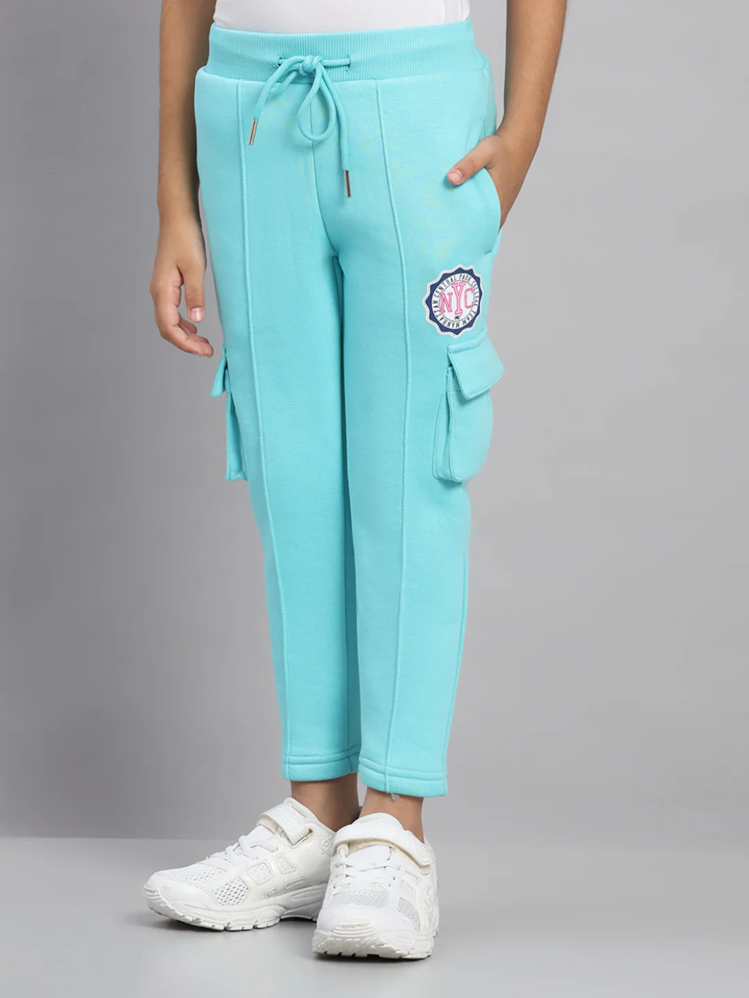 Girls Blue Printed Round Neck Full Sleeve Tracksuit - Image 7
