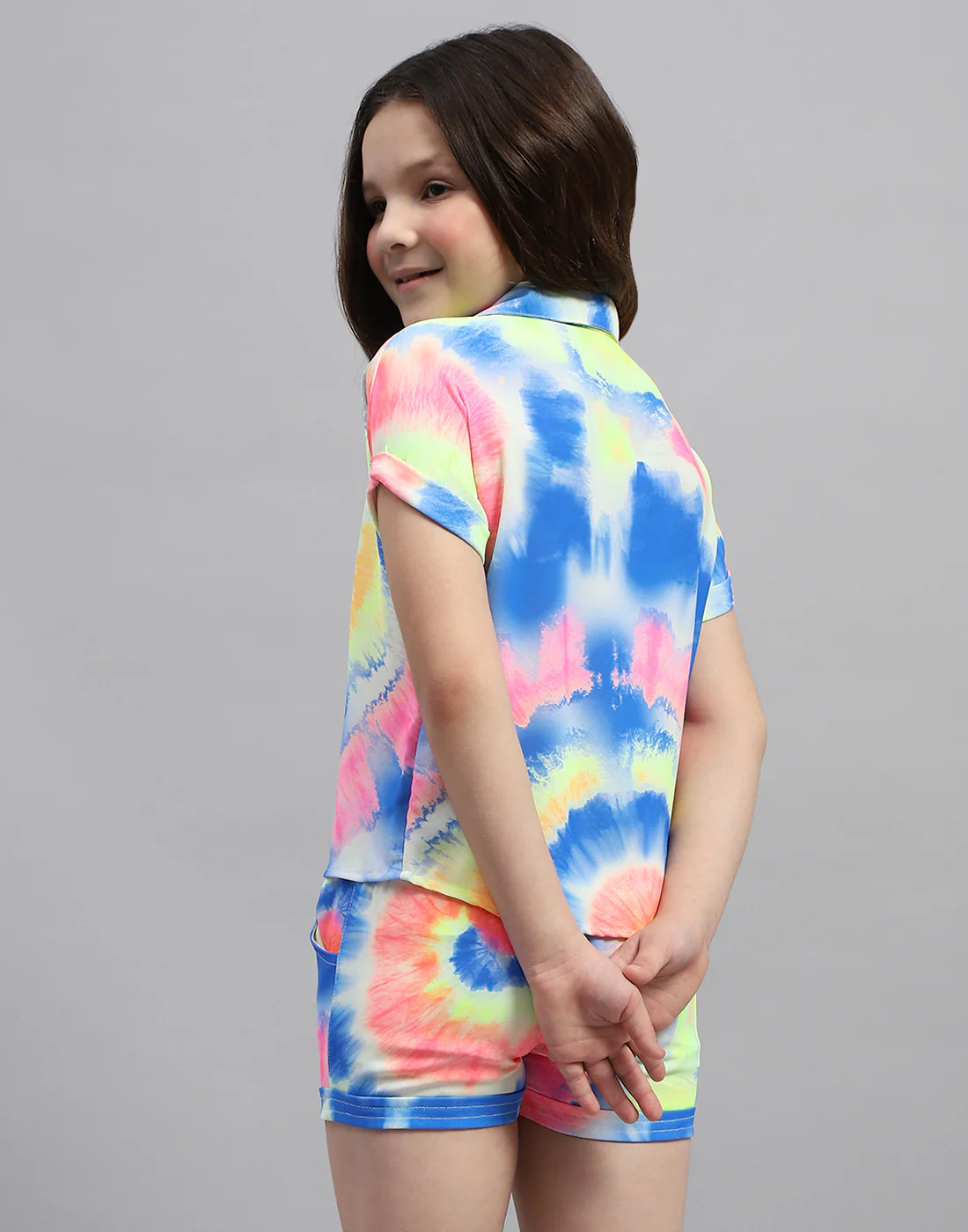 Girls Blue Printed Round Neck Half Sleeve Cords Set - Image 5