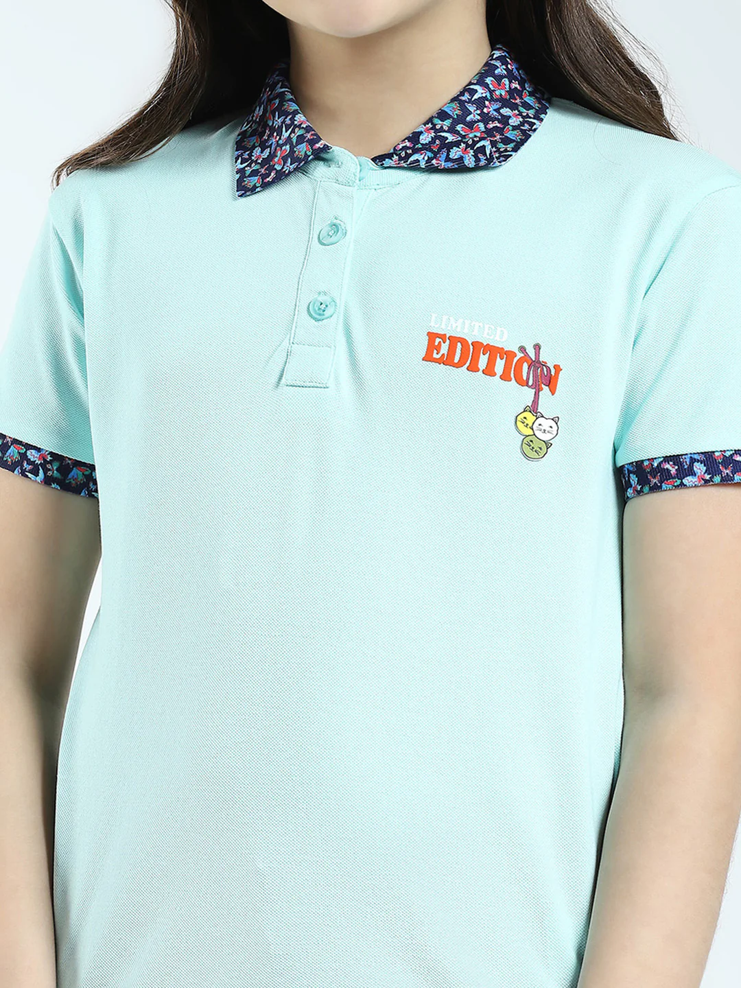 Girls Blue Solid Collar Half Sleeve T-Shirt - Image 6