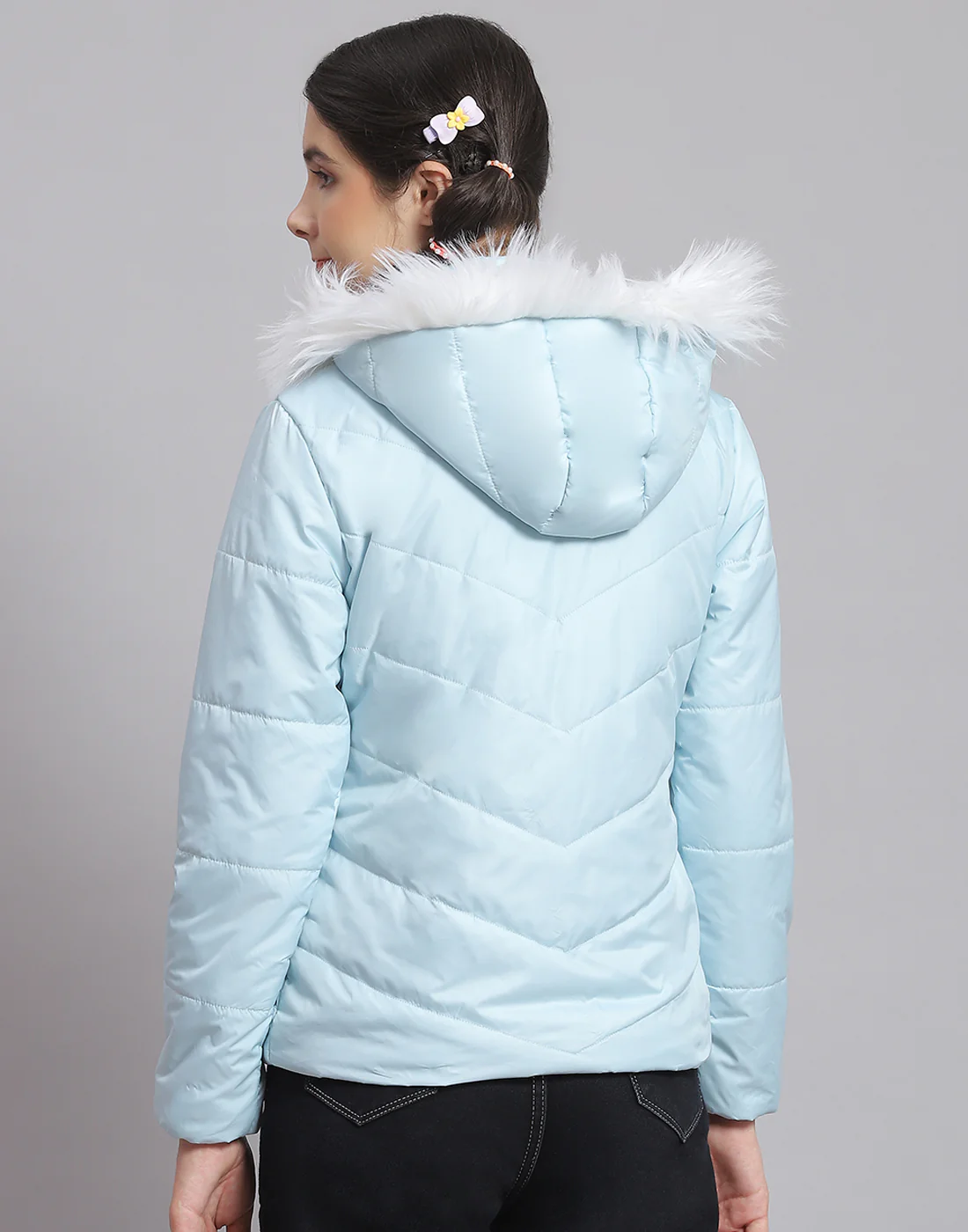 Girls Blue Solid Hooded Full Sleeve Girls Jacket - Image 5