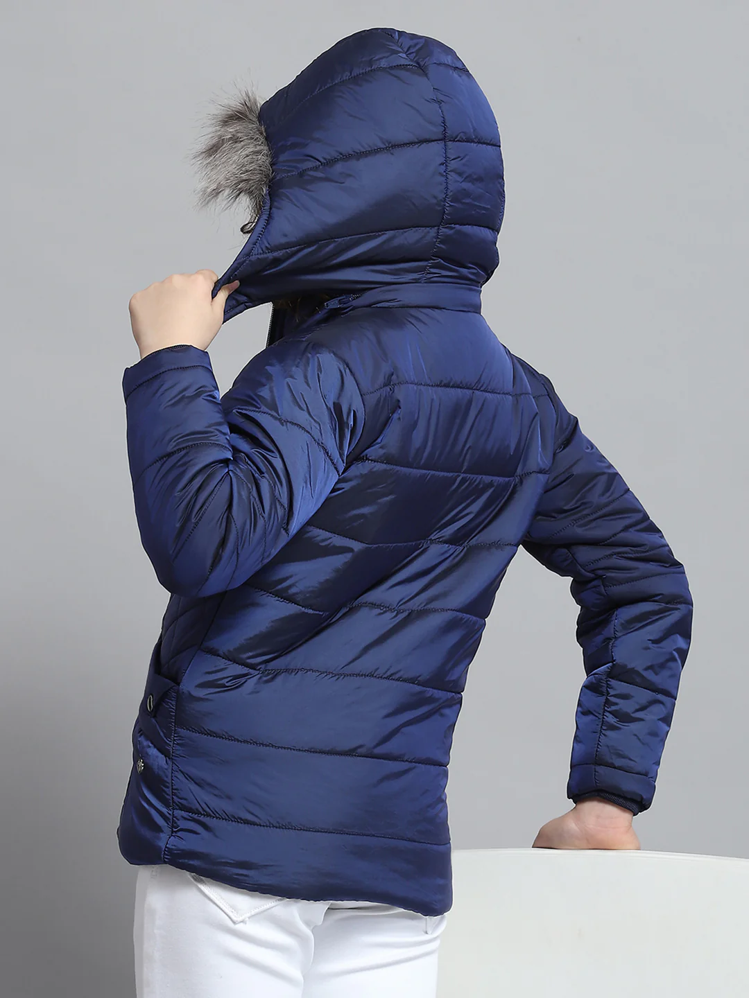 Girls Blue Solid Hooded Full Sleeve Jacket - Image 6