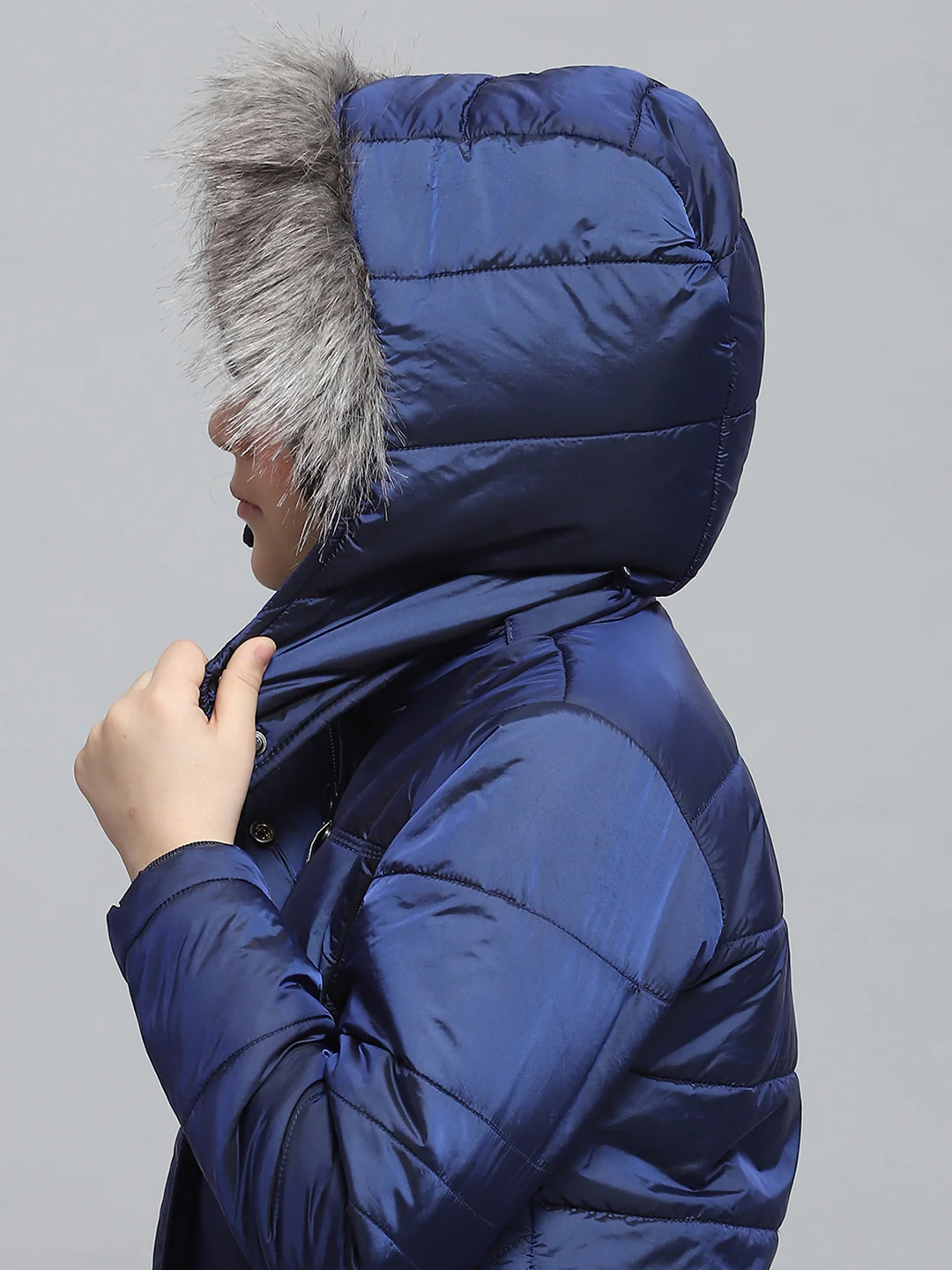 Girls Blue Solid Hooded Full Sleeve Jacket - Image 7