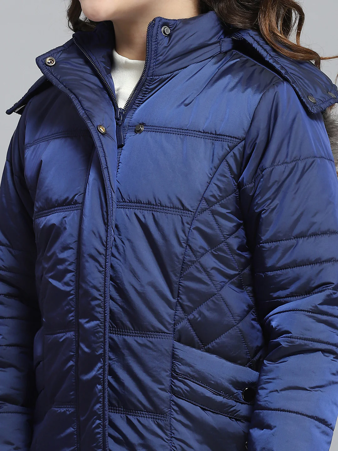 Girls Blue Solid Hooded Full Sleeve Jacket - Image 8