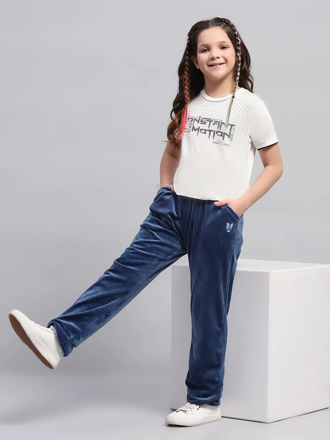 Girls Blue Solid Regular Fit Lower - Image 2