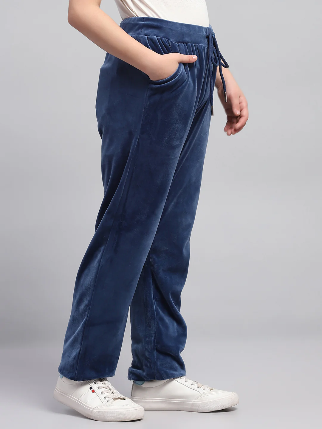 Girls Blue Solid Regular Fit Lower - Image 4