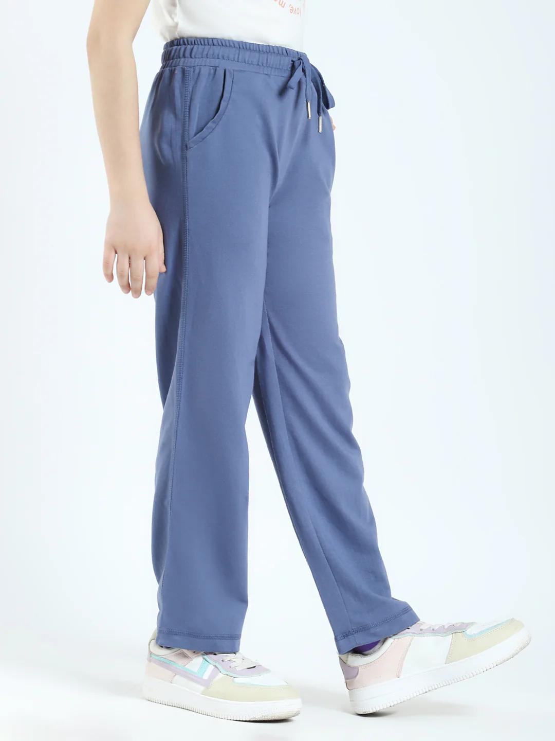 Girls Blue Solid Regular Fit Lower - Image 4