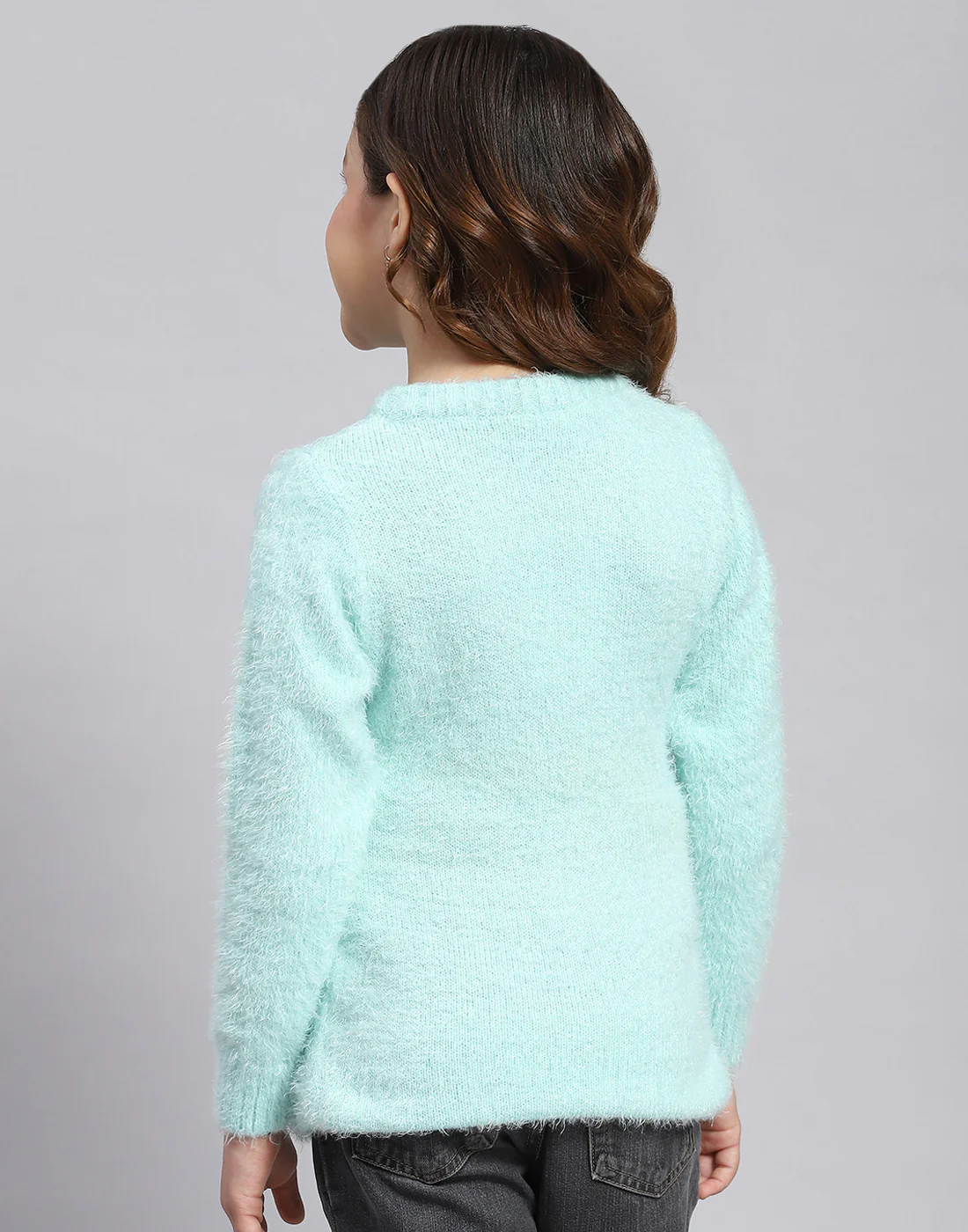 Girls Blue Solid Round Neck Full Sleeve Sweatshirt - Image 6